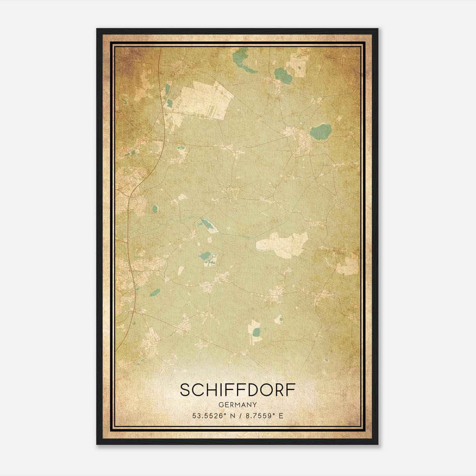 Vintage Schiffdorf Germany Map Poster, Schiffdorf City Road Wall Art Print