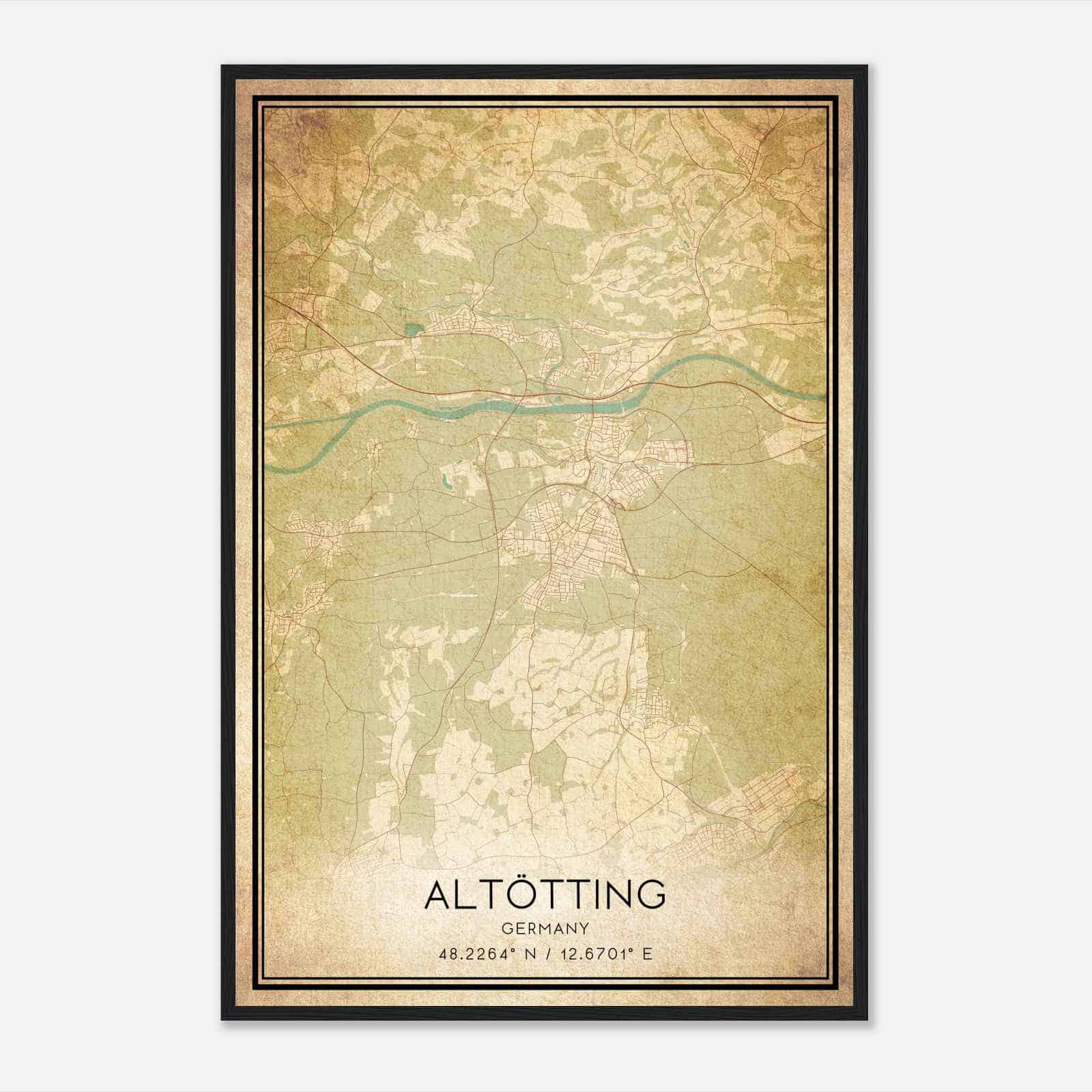 Vintage Altotting Germany Map Poster, Altotting City Road Wall Art Print
