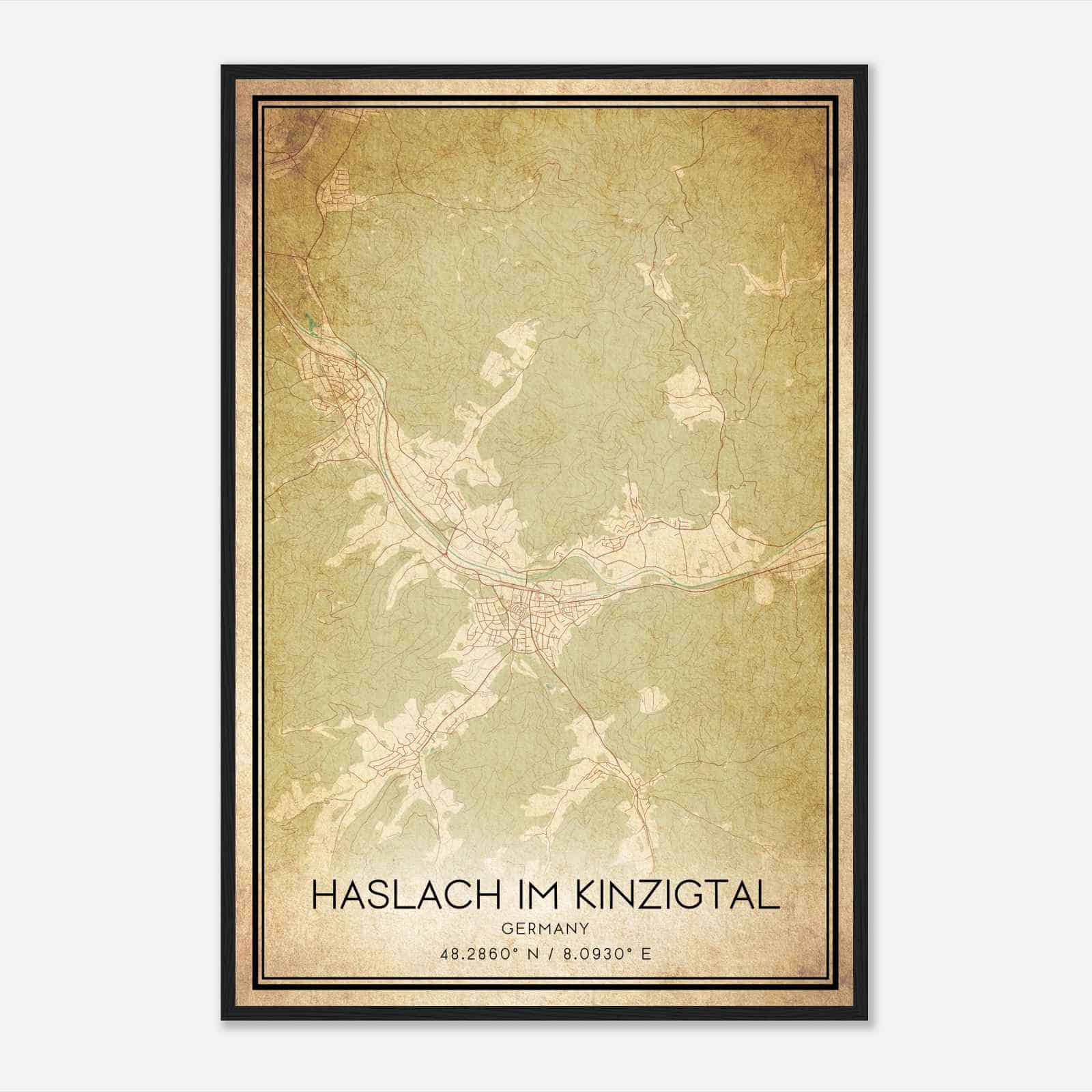 Vintage Haslach im Kinzigtal Germany Map Poster, Haslach im Kinzigtal City Road Wall Art Print