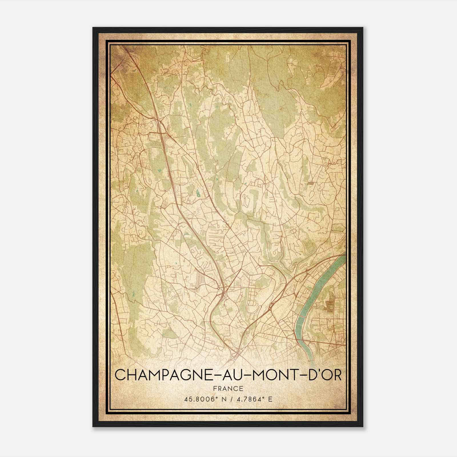 Vintage Champagne-au-Mont-d’Or France Map Poster, Champagne-au-Mont-d’Or City Road Wall Art Print