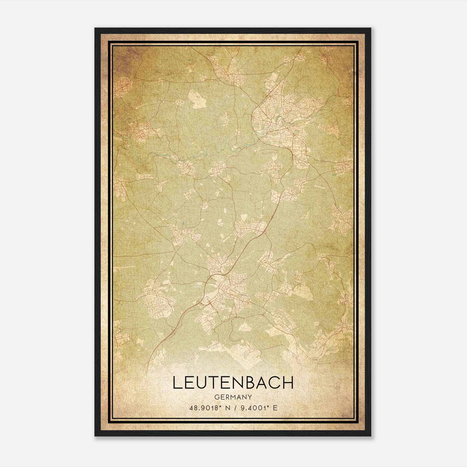 Vintage Leutenbach Germany Map Poster, Leutenbach City Road Wall Art Print