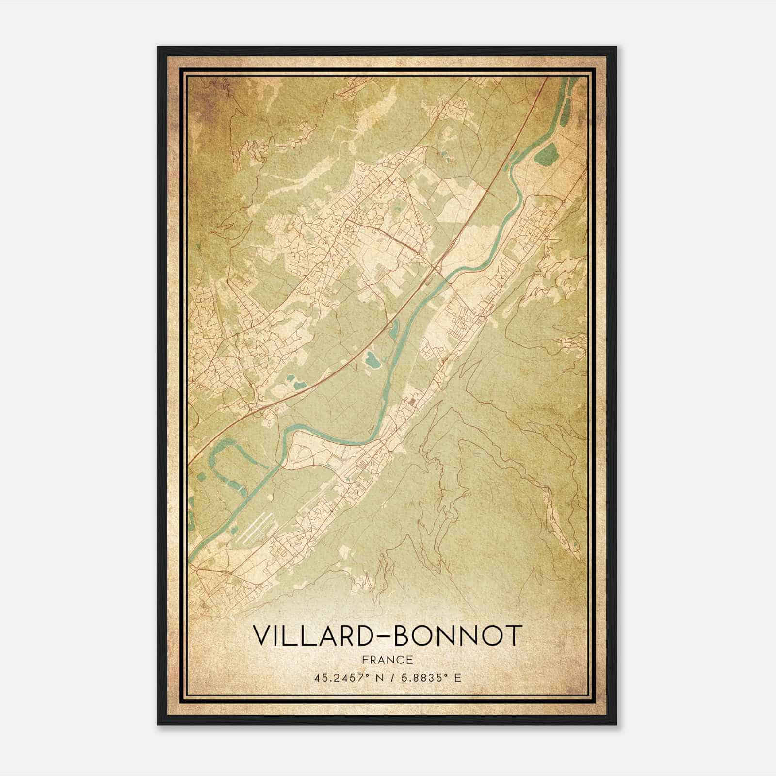 Vintage Villard-Bonnot France Map Poster, Villard-Bonnot City Road Wall Art Print