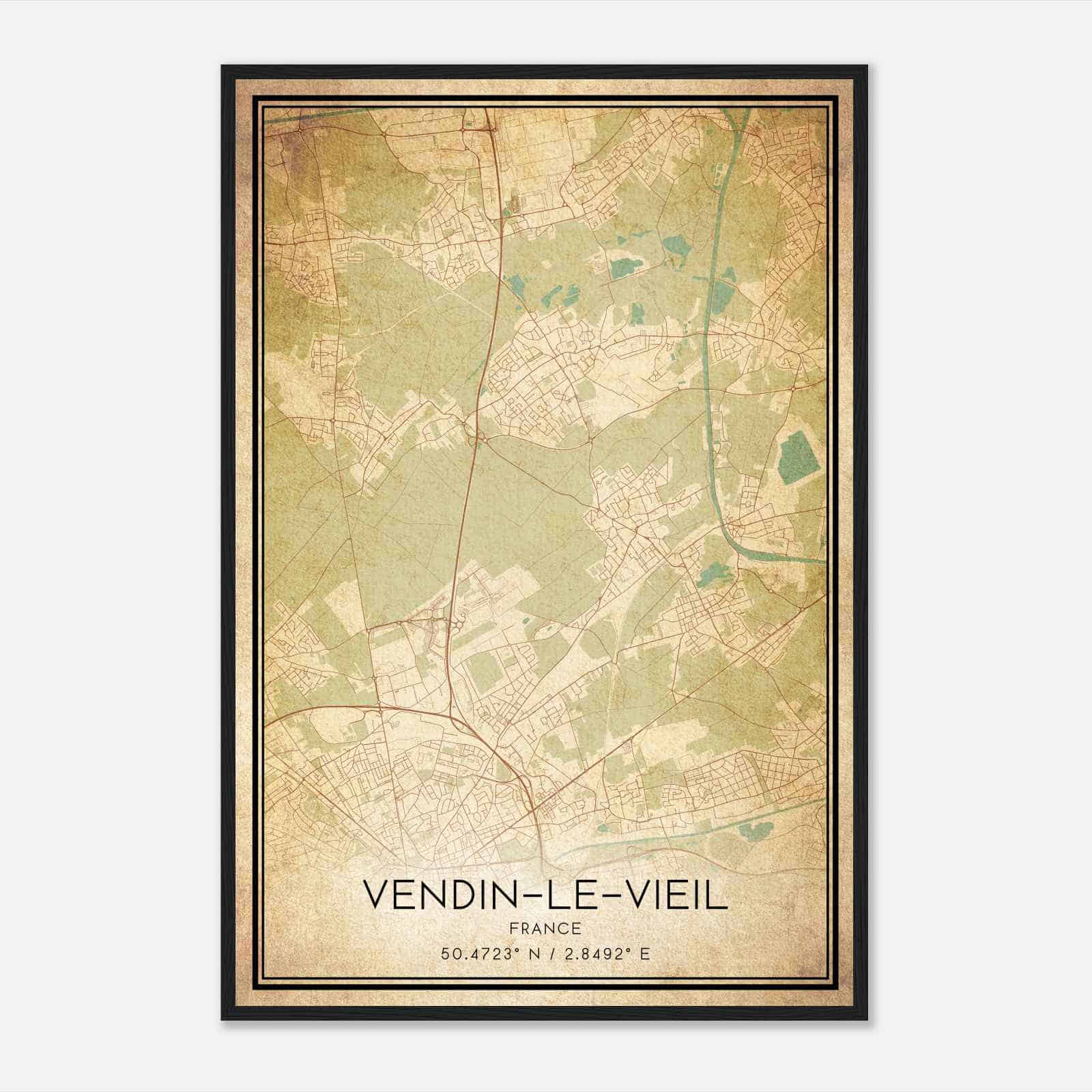 Vintage Vendin-le-Vieil France Map Poster, Vendin-le-Vieil City Road Wall Art Print