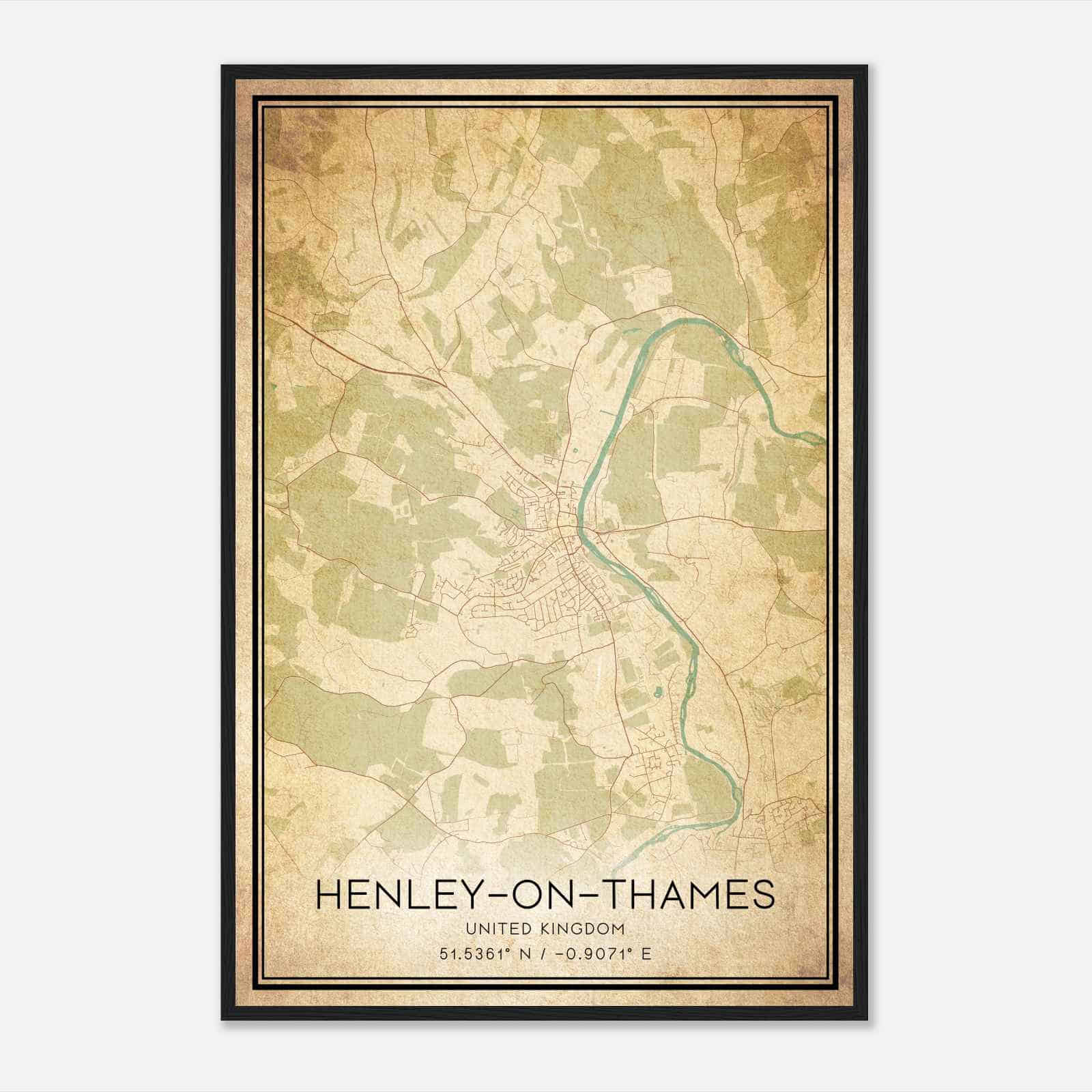 Vintage Henley on Thames United Kingdom Map Poster, Henley on Thames City Road Wall Art Print