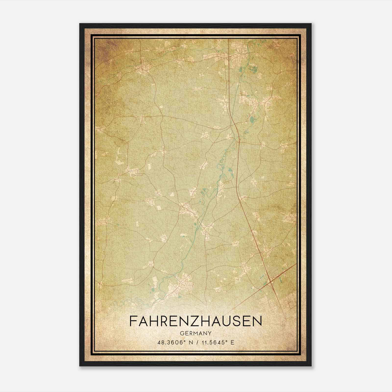 Vintage Fahrenzhausen Germany Map Poster, Fahrenzhausen City Road Wall Art Print