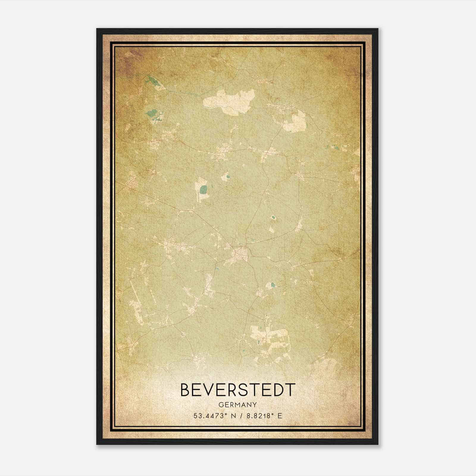 Vintage Beverstedt Germany Map Poster, Beverstedt City Road Wall Art Print