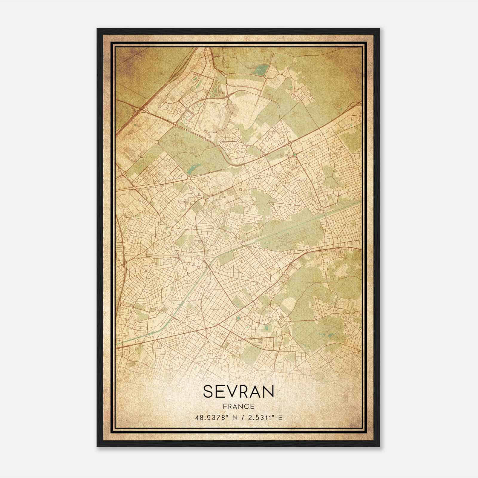 Vintage Sevran France Map Poster, Sevran City Road Wall Art Print