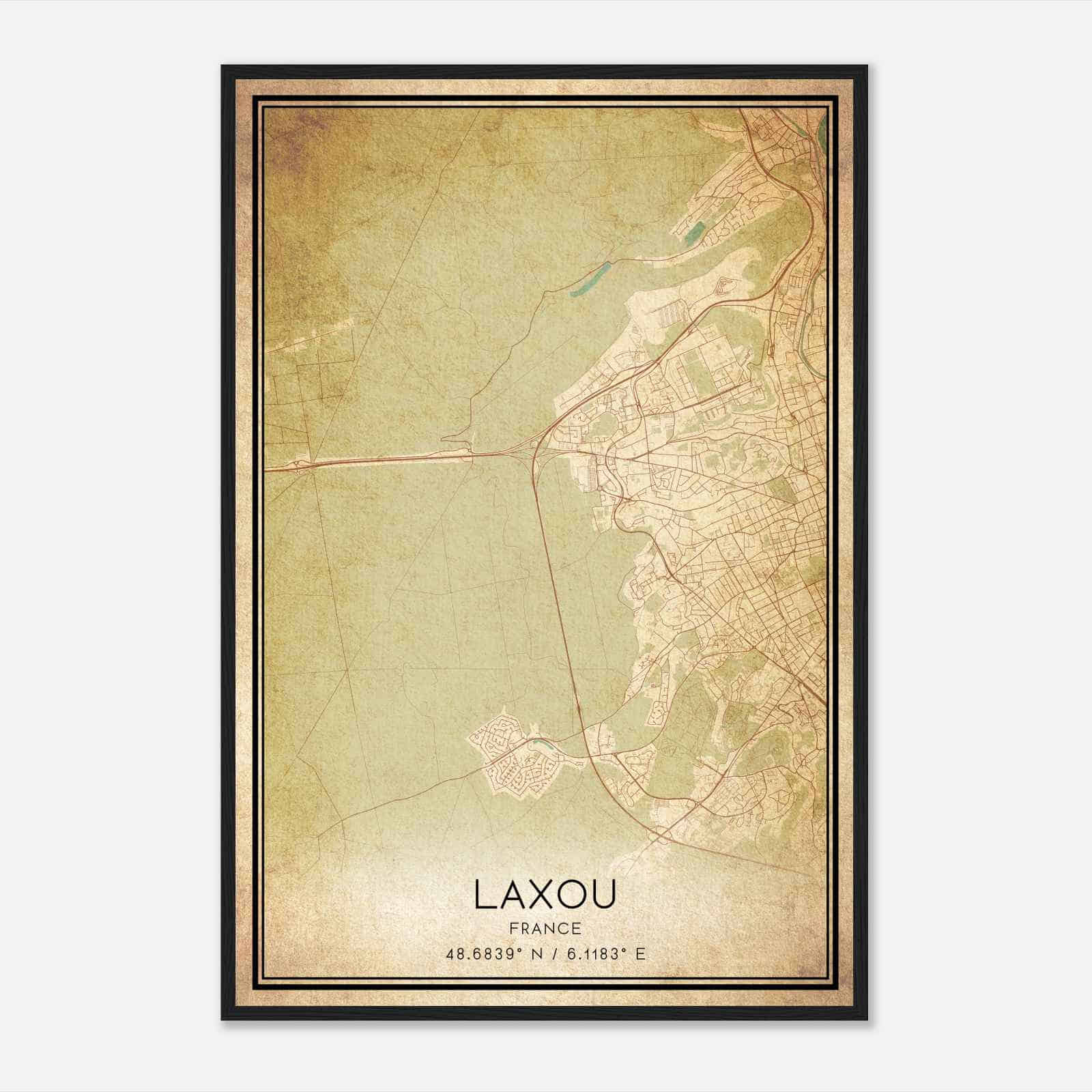 Vintage Laxou France Map Poster, Laxou City Road Wall Art Print