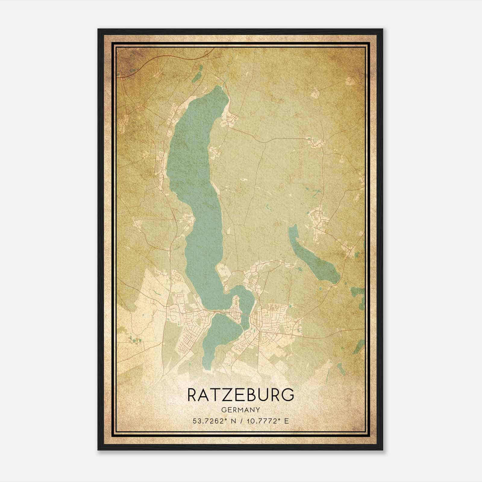 Vintage Ratzeburg Germany Map Poster, Ratzeburg City Road Wall Art Print