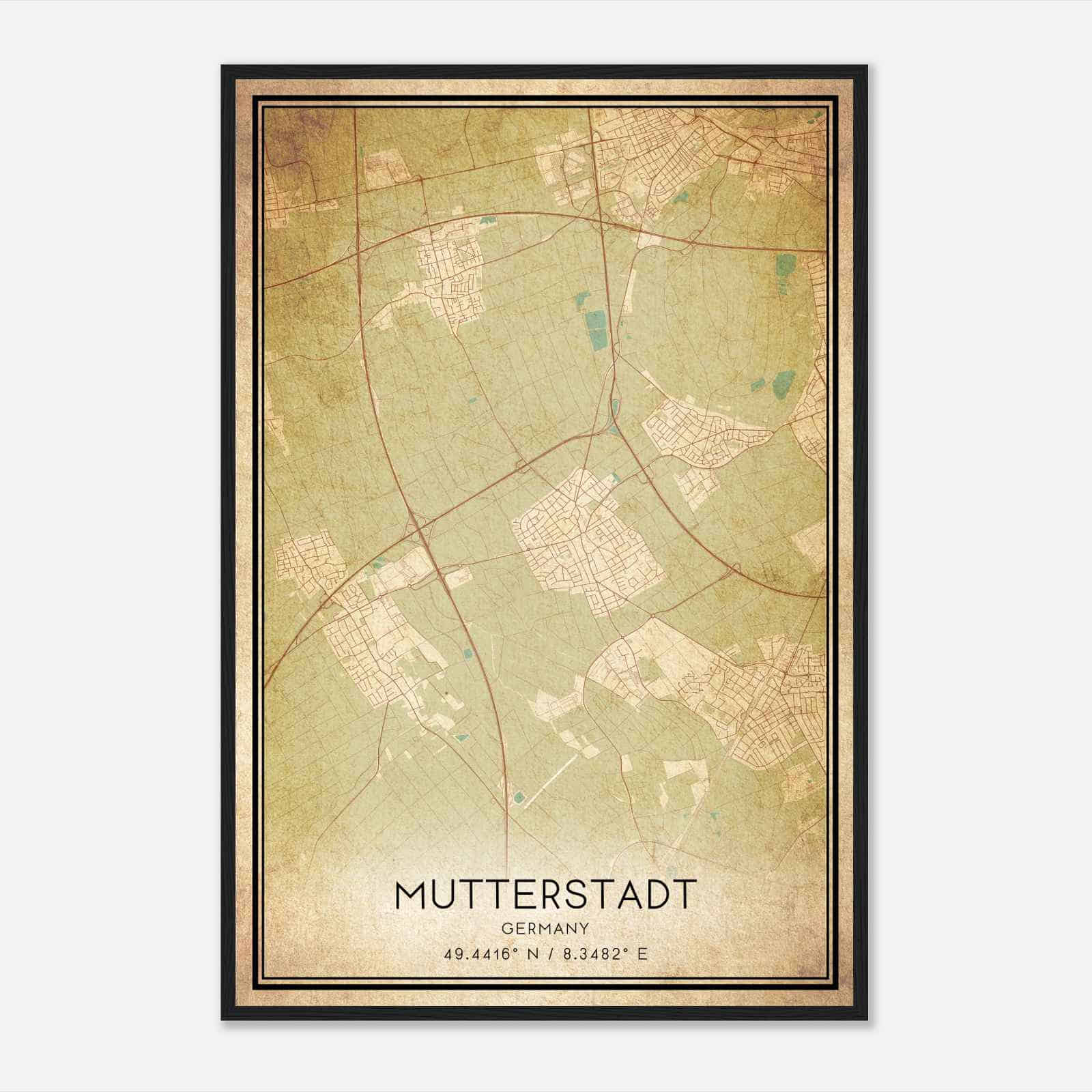 Vintage Mutterstadt Germany Map Poster, Mutterstadt City Road Wall Art Print