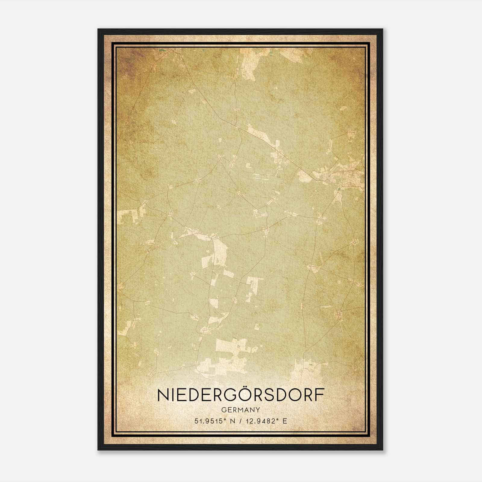 Vintage Niedergorsdorf Germany Map Poster, Niedergorsdorf City Road Wall Art Print