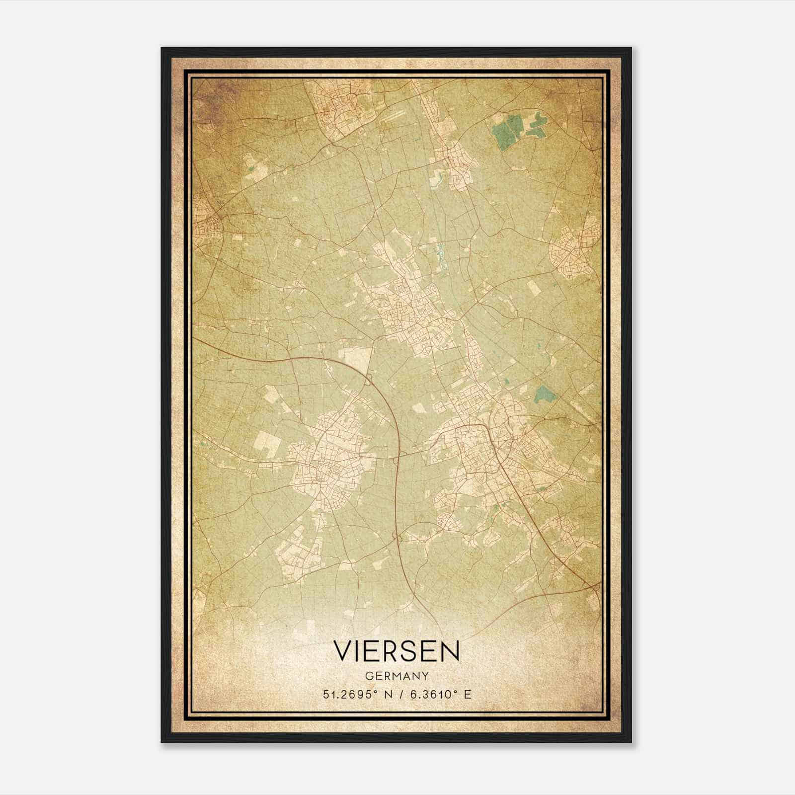 Vintage Viersen Germany Map Poster, Viersen City Road Wall Art Print