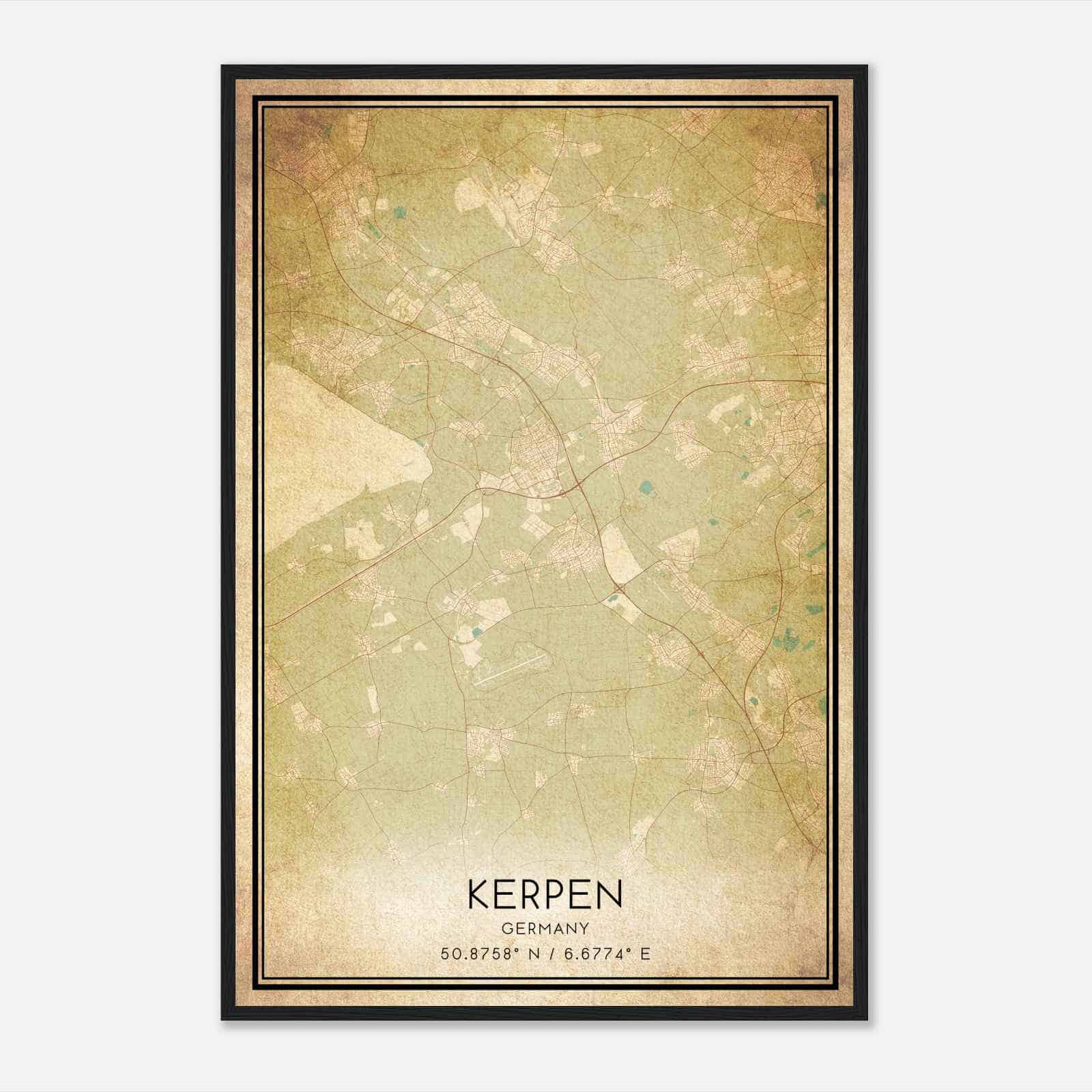 Vintage Kerpen Germany Map Poster, Kerpen City Road Wall Art Print