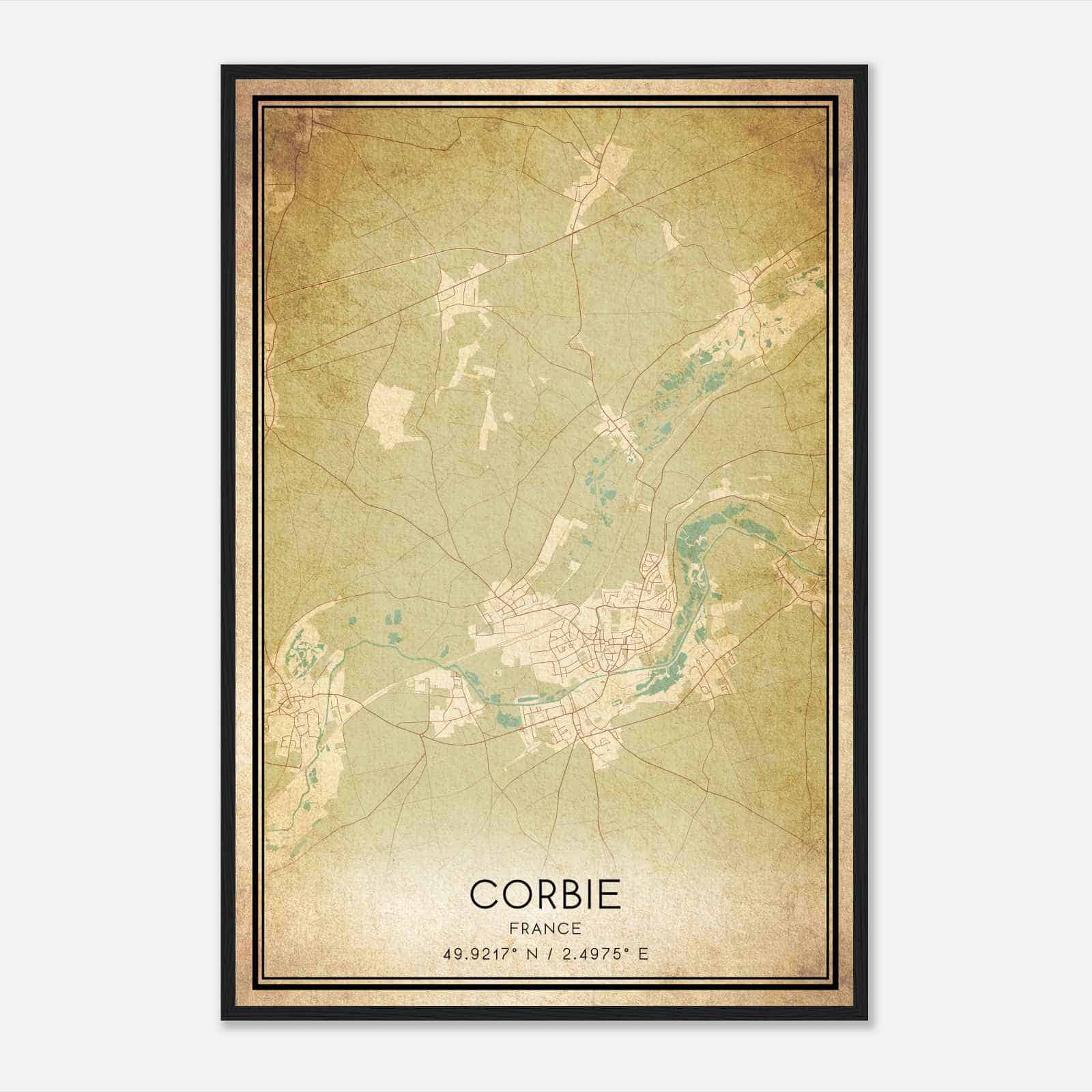Vintage Corbie France Map Poster, Corbie City Road Wall Art Print