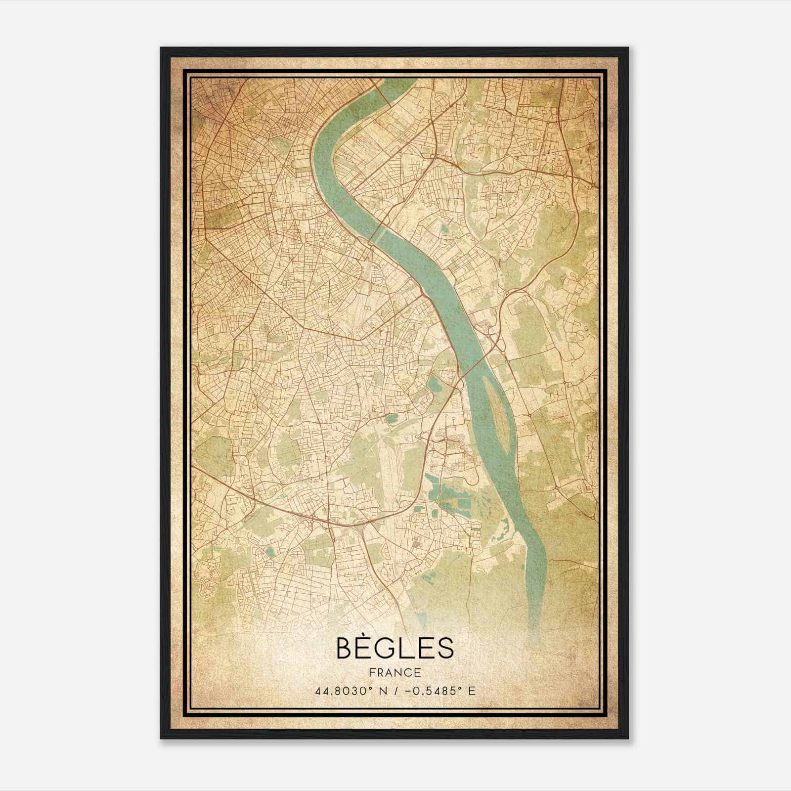 Vintage Begles France Map Poster, Begles City Road Wall Art Print