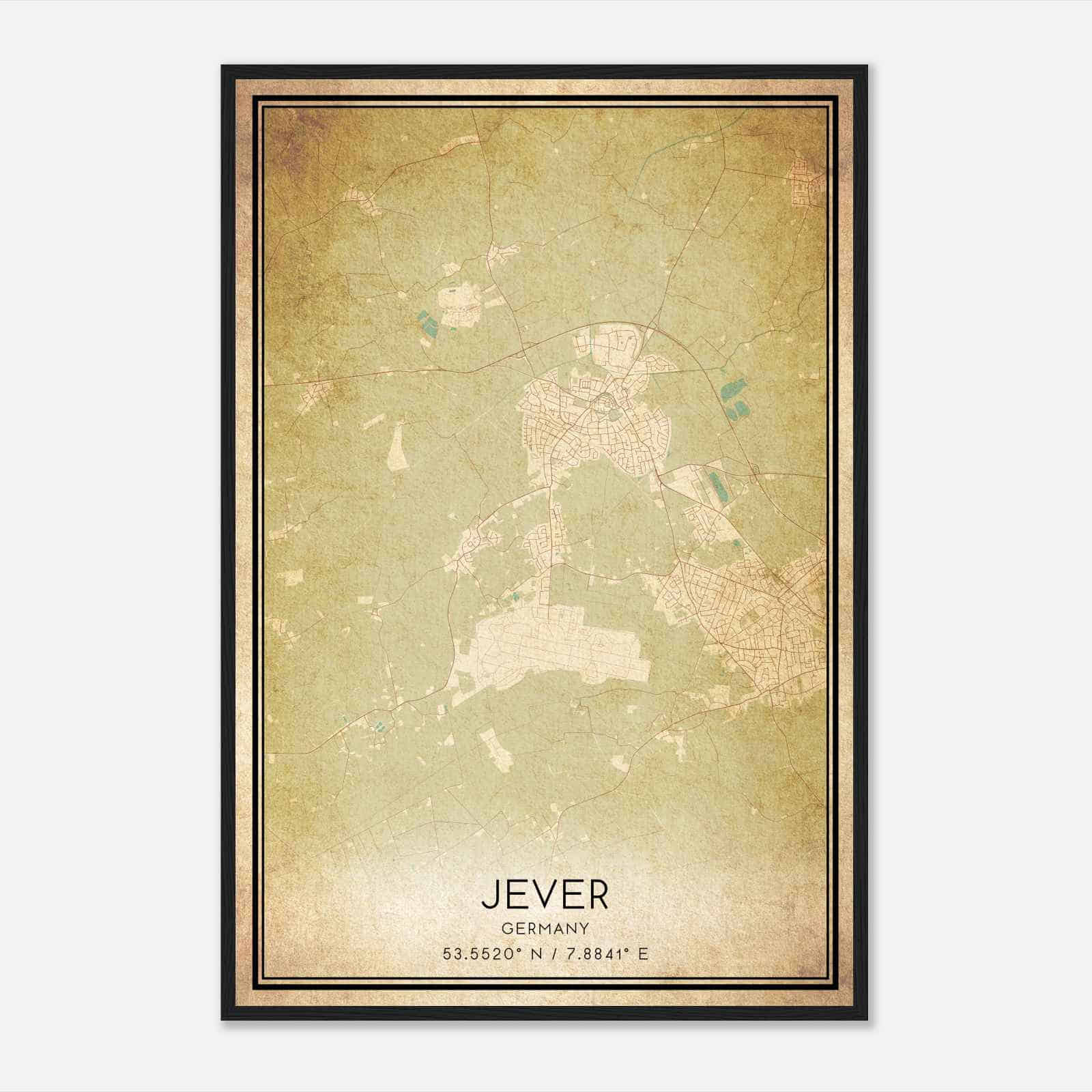 Vintage Jever Germany Map Poster, Jever City Road Wall Art Print