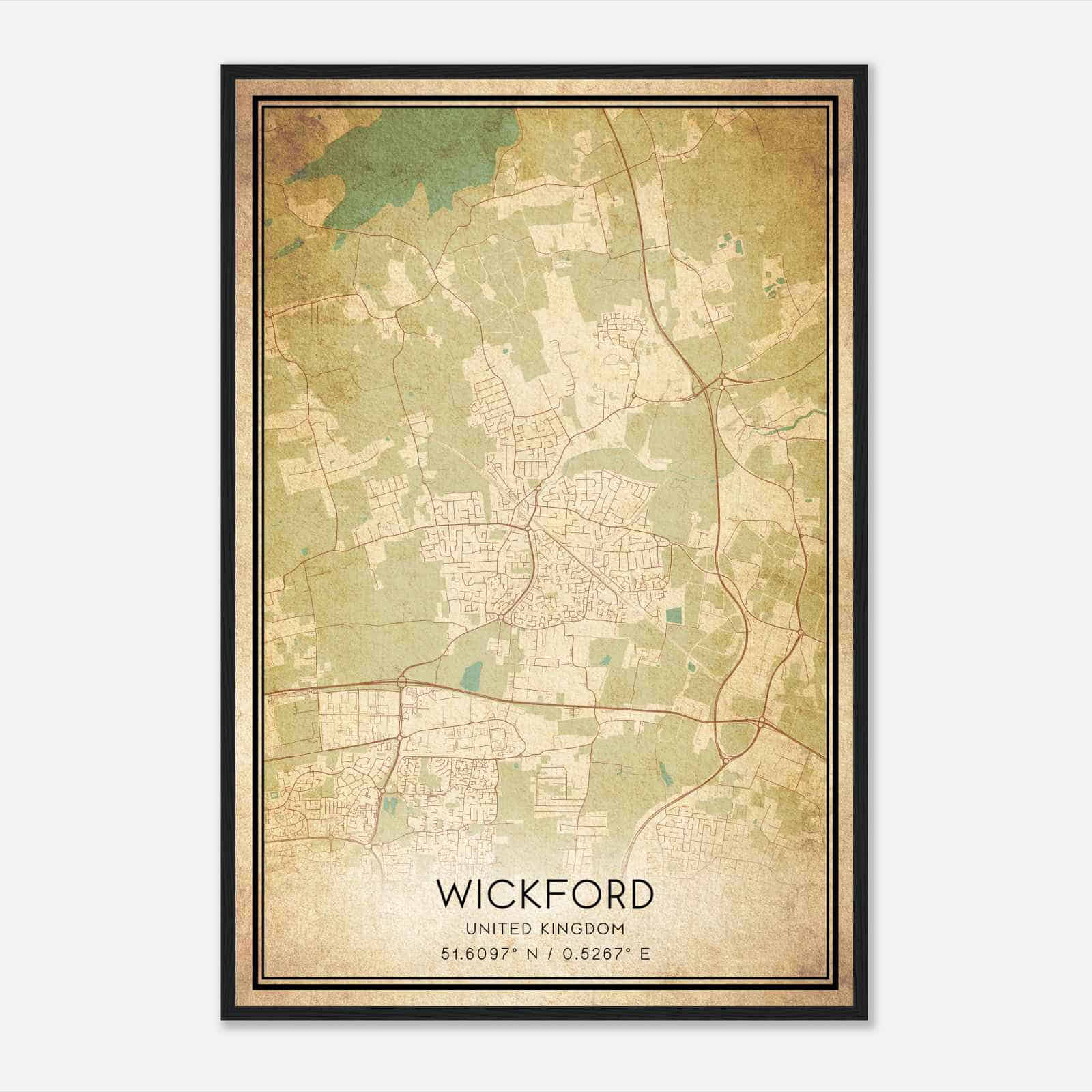 Vintage Wickford United Kingdom Map Poster, Wickford City Road Wall Art Print
