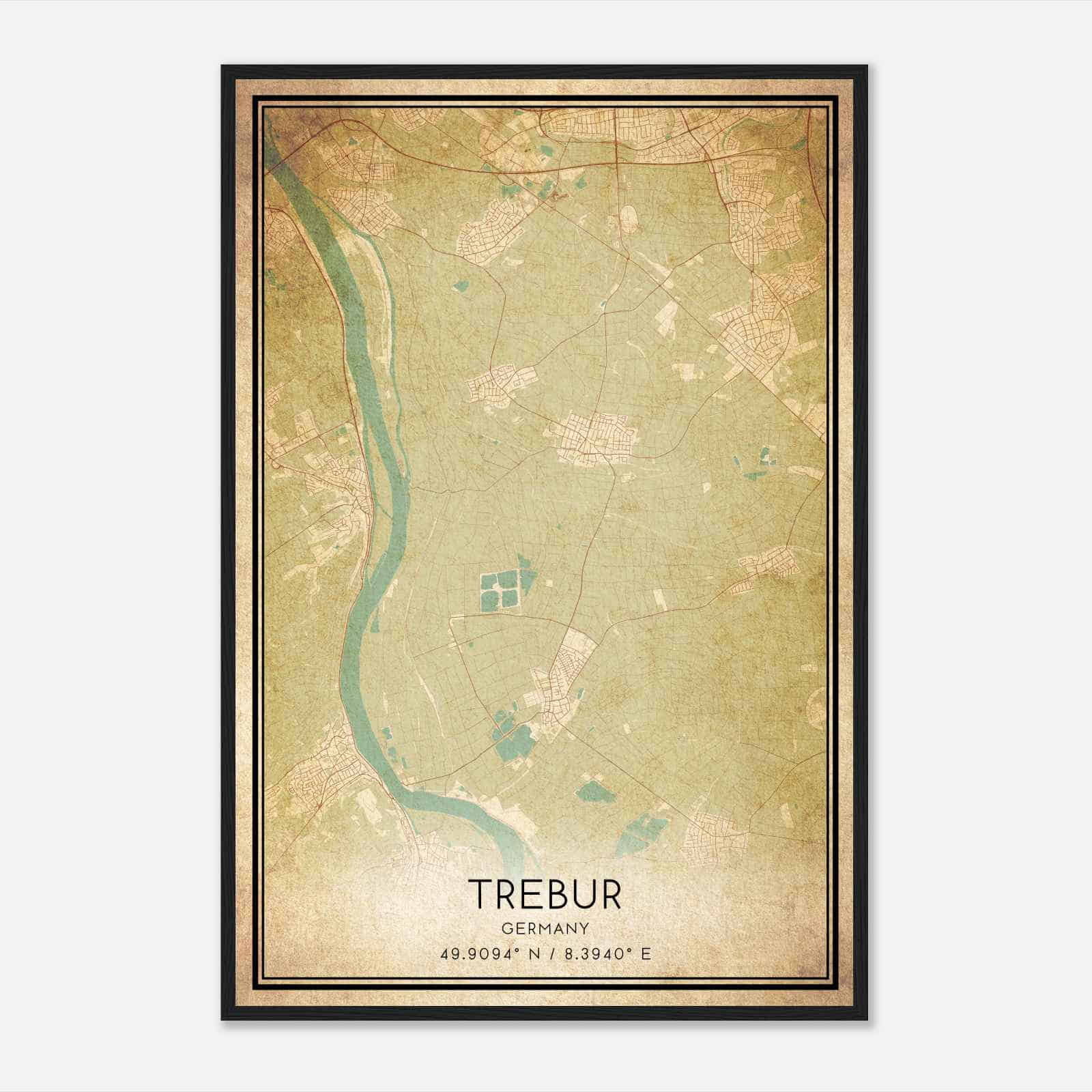 Vintage Trebur Germany Map Poster, Trebur City Road Wall Art Print