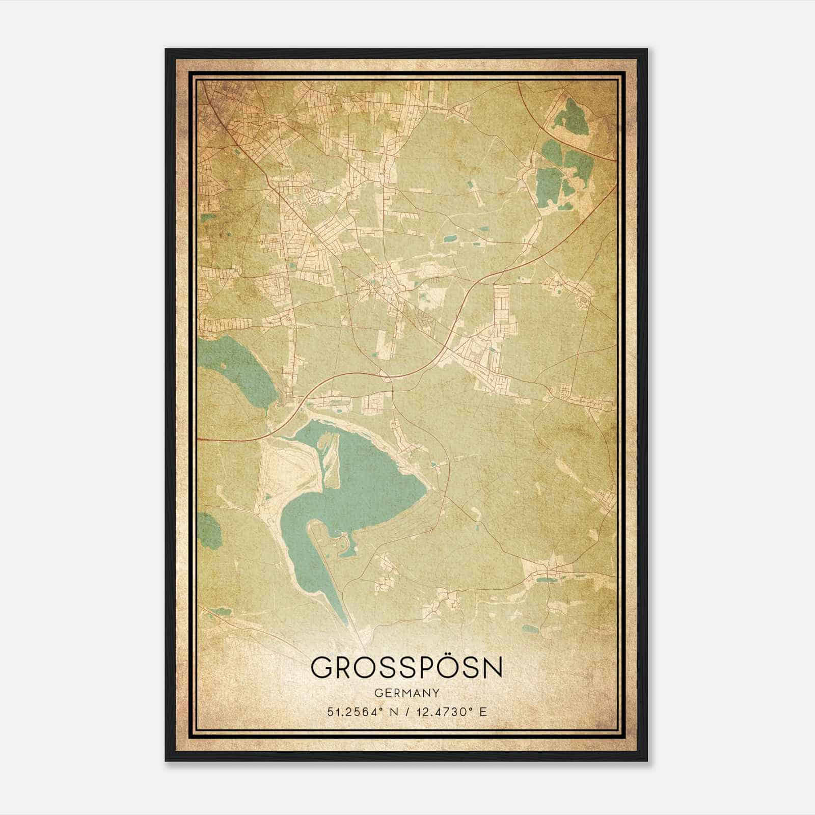 Vintage Grossposna Germany Map Poster, Grossposna City Road Wall Art Print