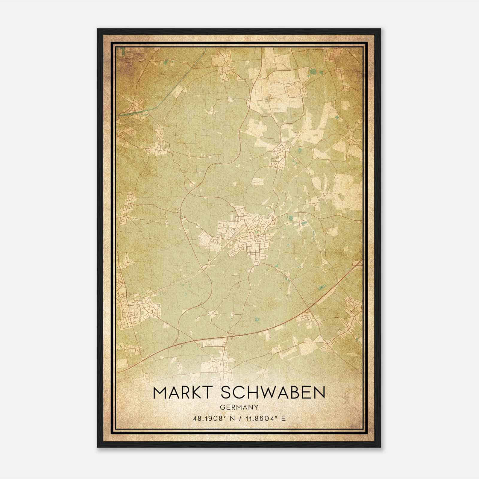 Vintage Markt Schwaben Germany Map Poster, Markt Schwaben City Road Wall Art Print