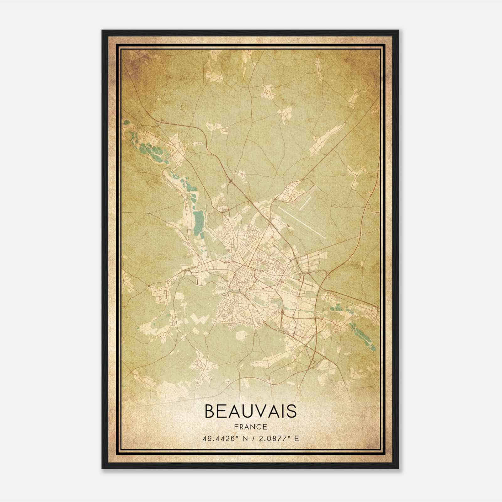 Vintage Beauvais France Map Poster, Beauvais City Road Wall Art Print