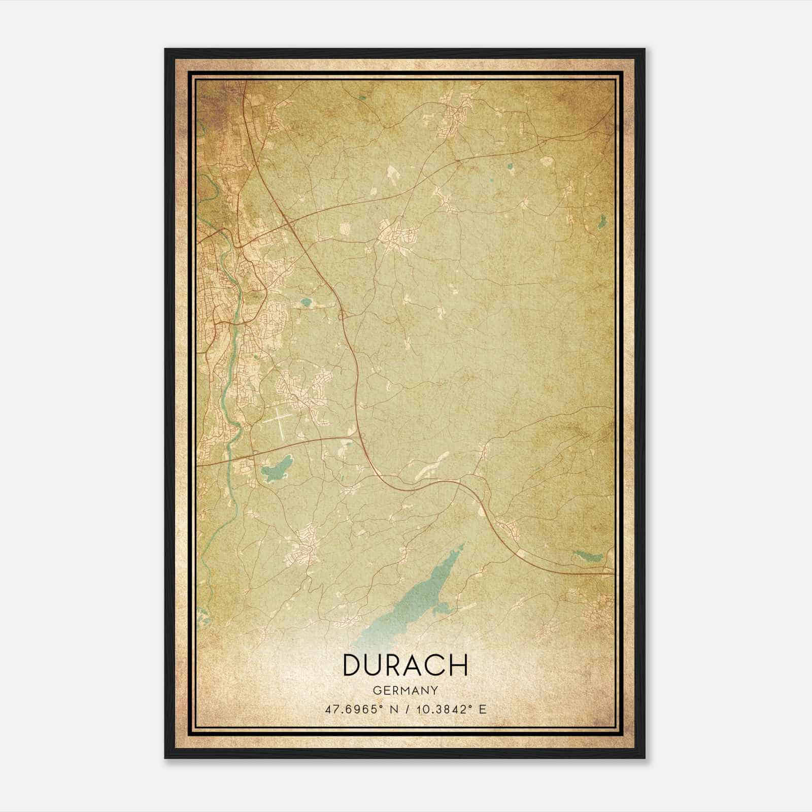 Vintage Durach Germany Map Poster, Durach City Road Wall Art Print