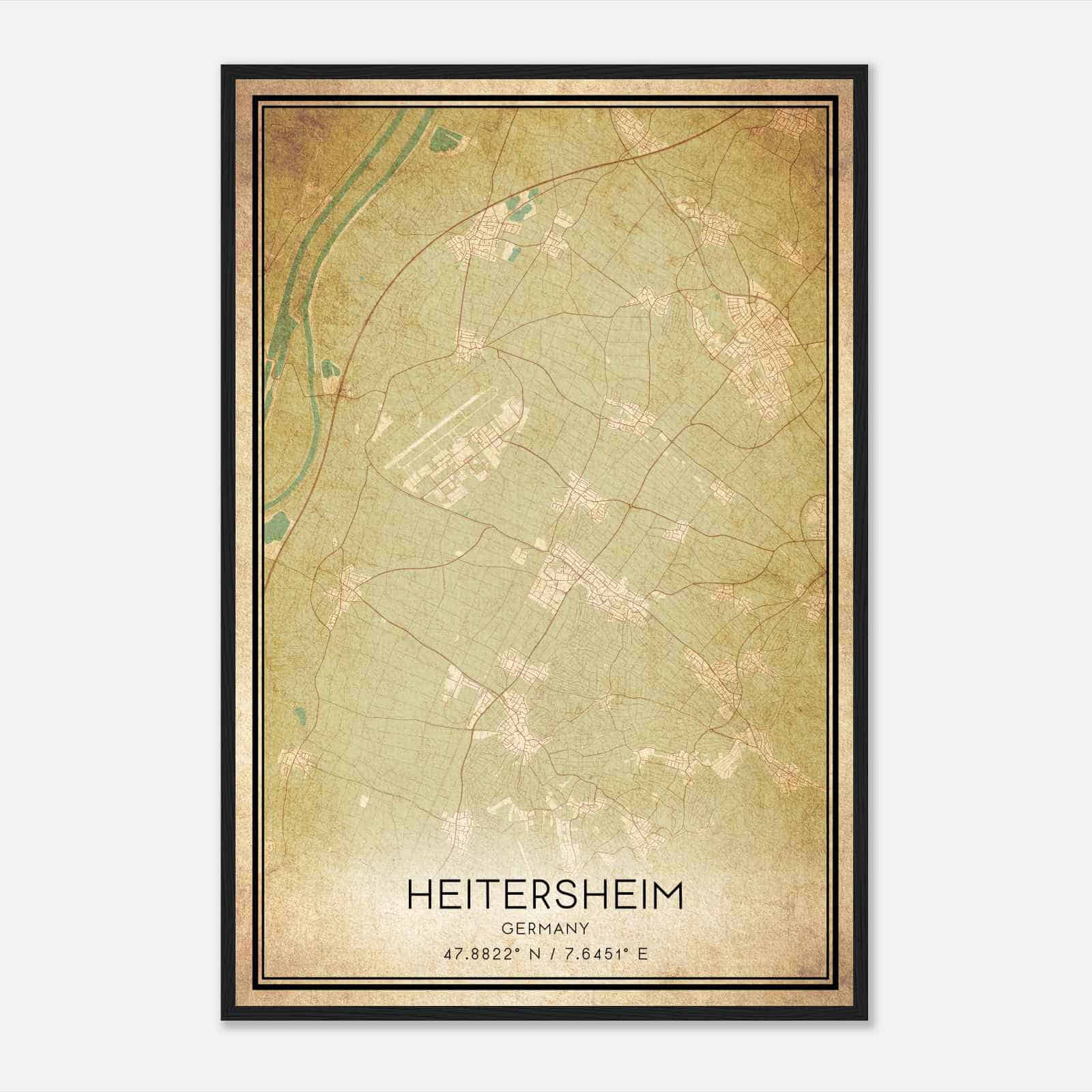 Vintage Heitersheim Germany Map Poster, Heitersheim City Road Wall Art Print