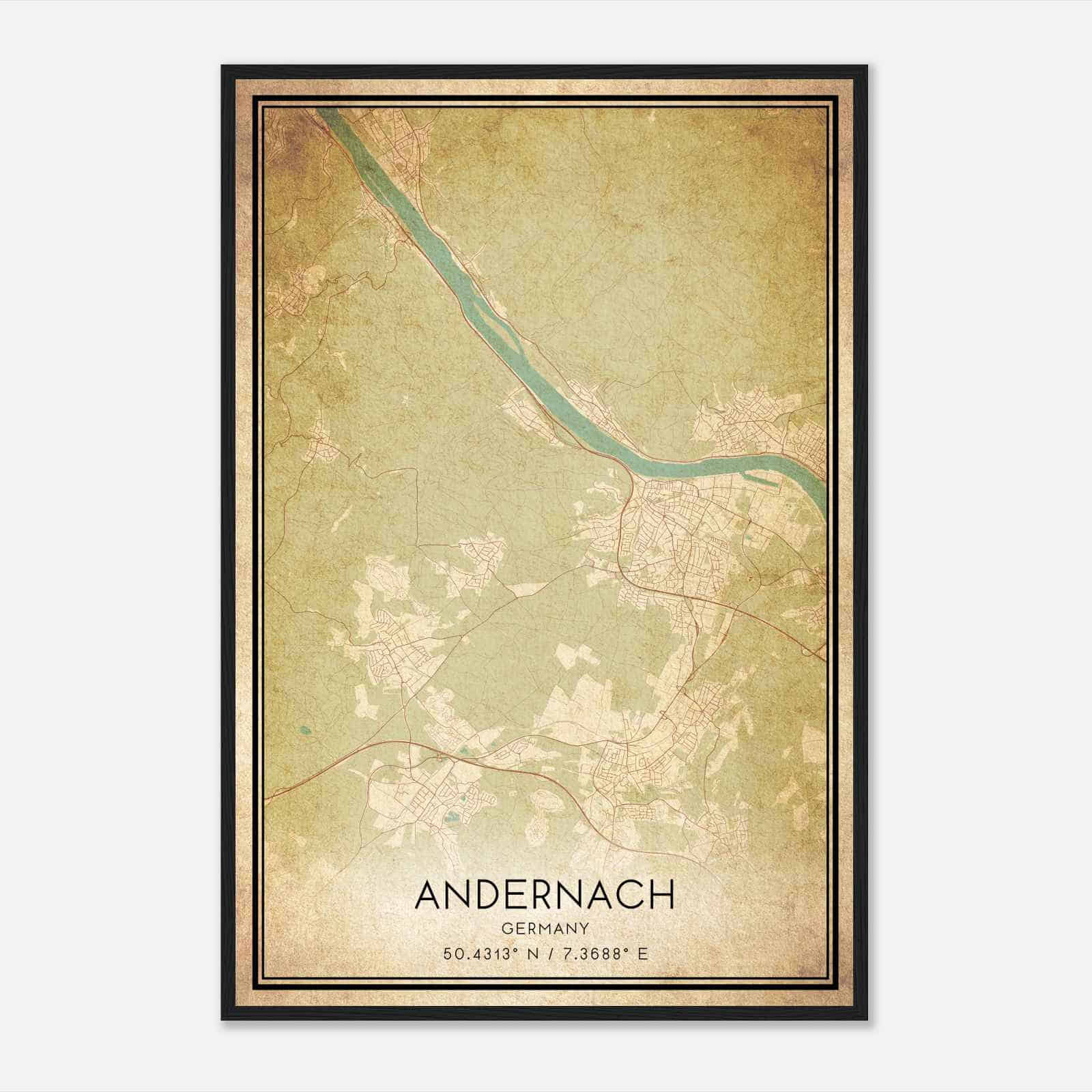 Vintage Andernach Germany Map Poster, Andernach City Road Wall Art Print