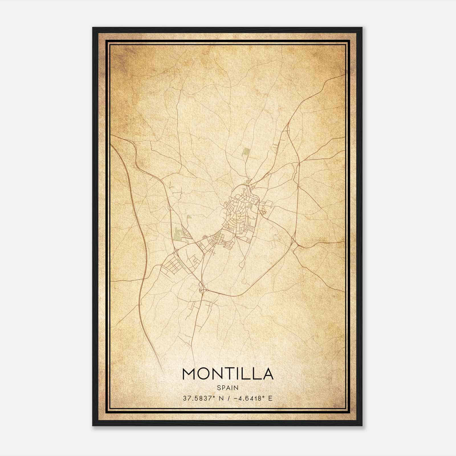 Vintage Montilla Spain Map Poster, Montilla City Road Wall Art Print