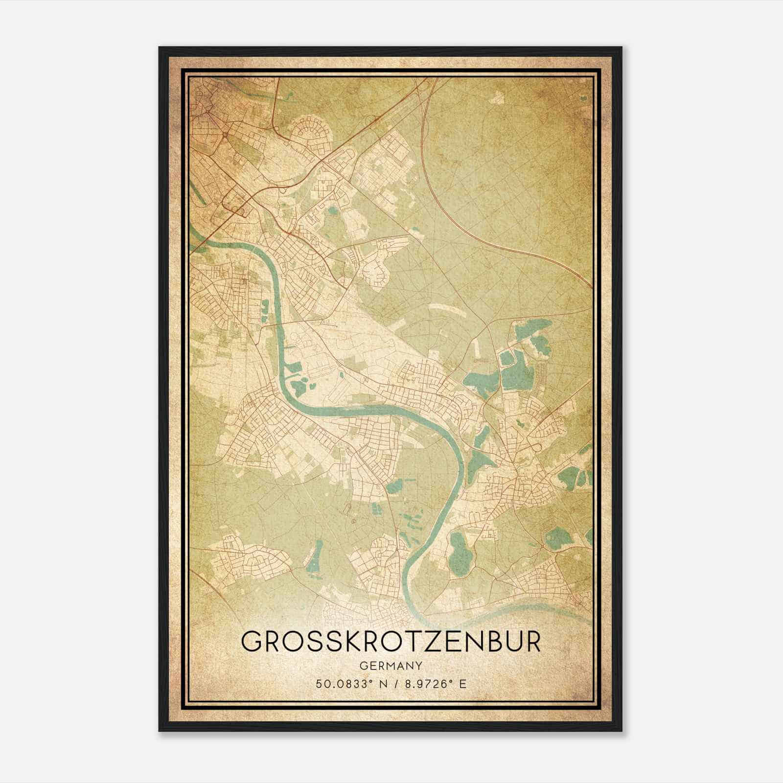 Vintage Grosskrotzenburg Germany Map Poster, Grosskrotzenburg City Road Wall Art Print