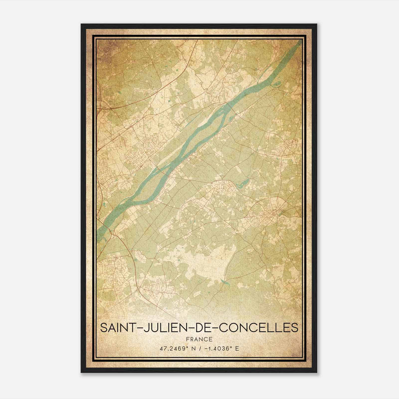 Vintage Saint-Julien-de-Concelles France Map Poster, Saint-Julien-de-Concelles City Road Wall Art Print