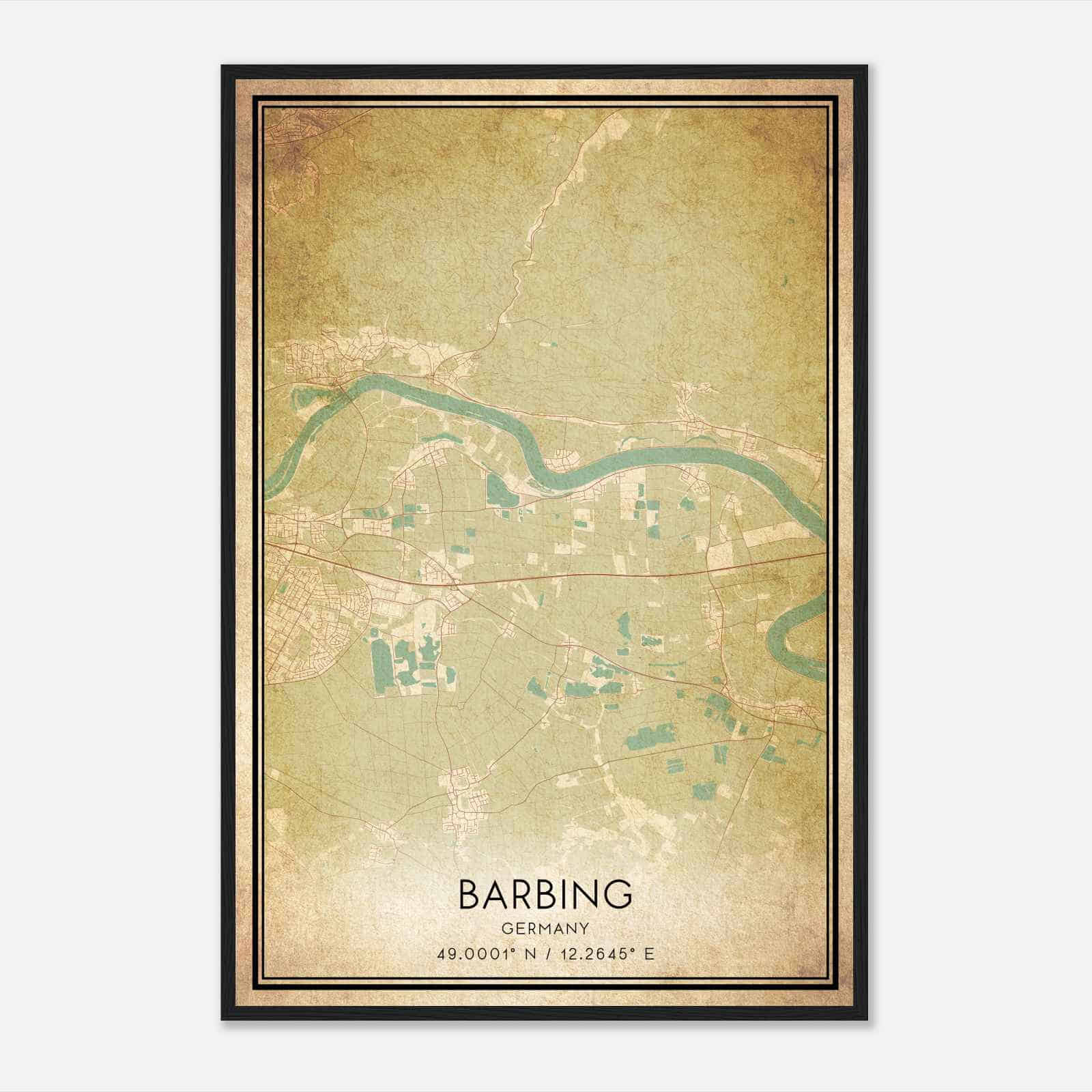 Vintage Barbing Germany Map Poster, Barbing City Road Wall Art Print