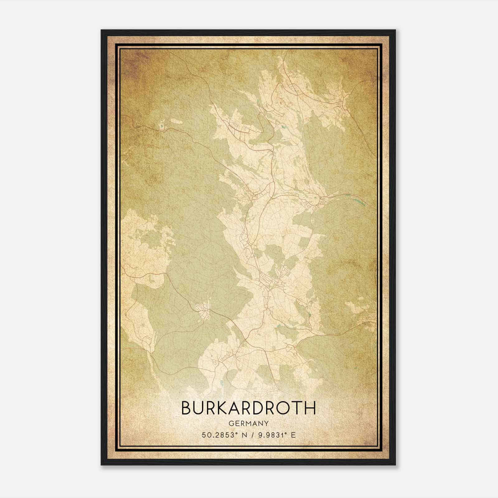 Vintage Burkardroth Germany Map Poster, Burkardroth City Road Wall Art Print
