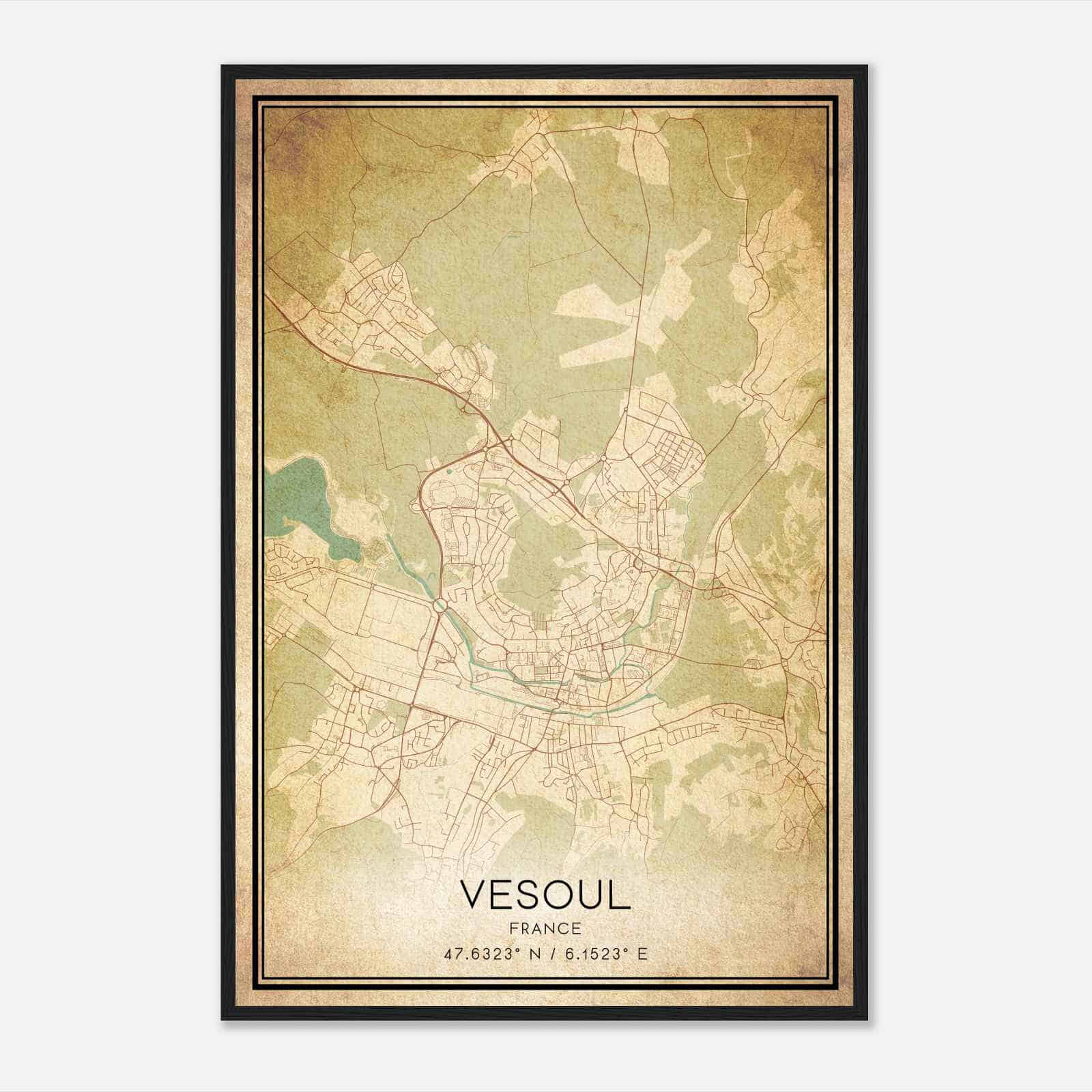 Vintage Vesoul France Map Poster, Vesoul City Road Wall Art Print