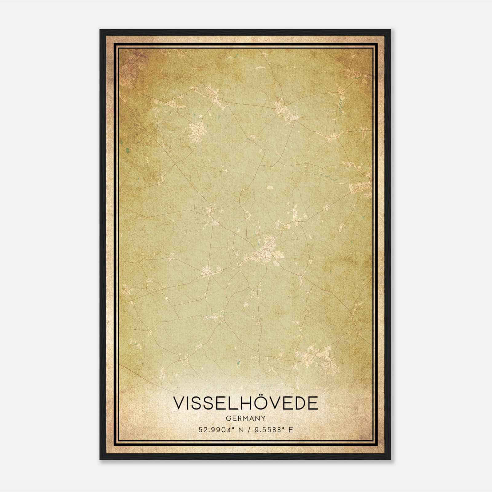 Vintage Visselhovede Germany Map Poster, Visselhovede City Road Wall Art Print