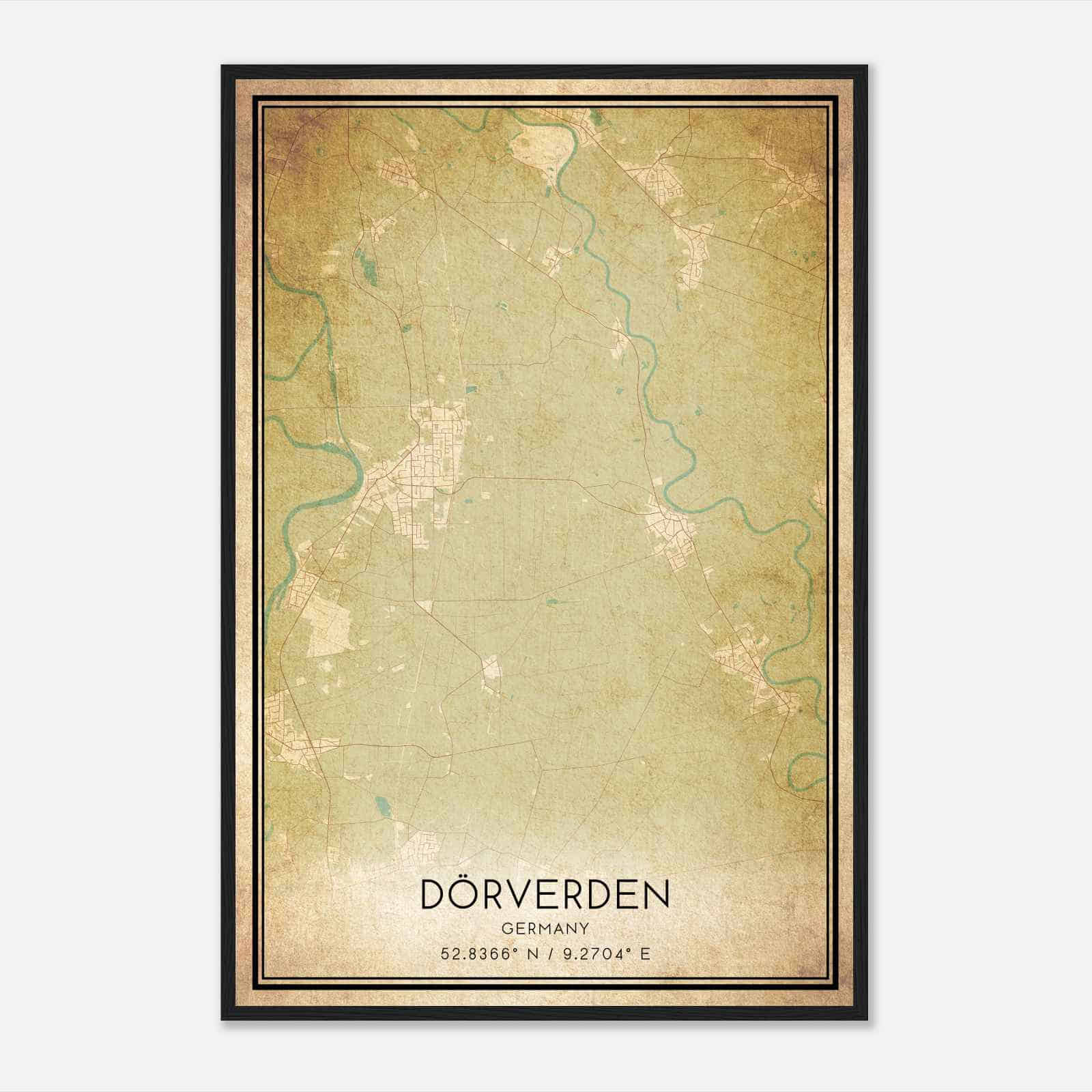 Vintage Dorverden Germany Map Poster, Dorverden City Road Wall Art Print