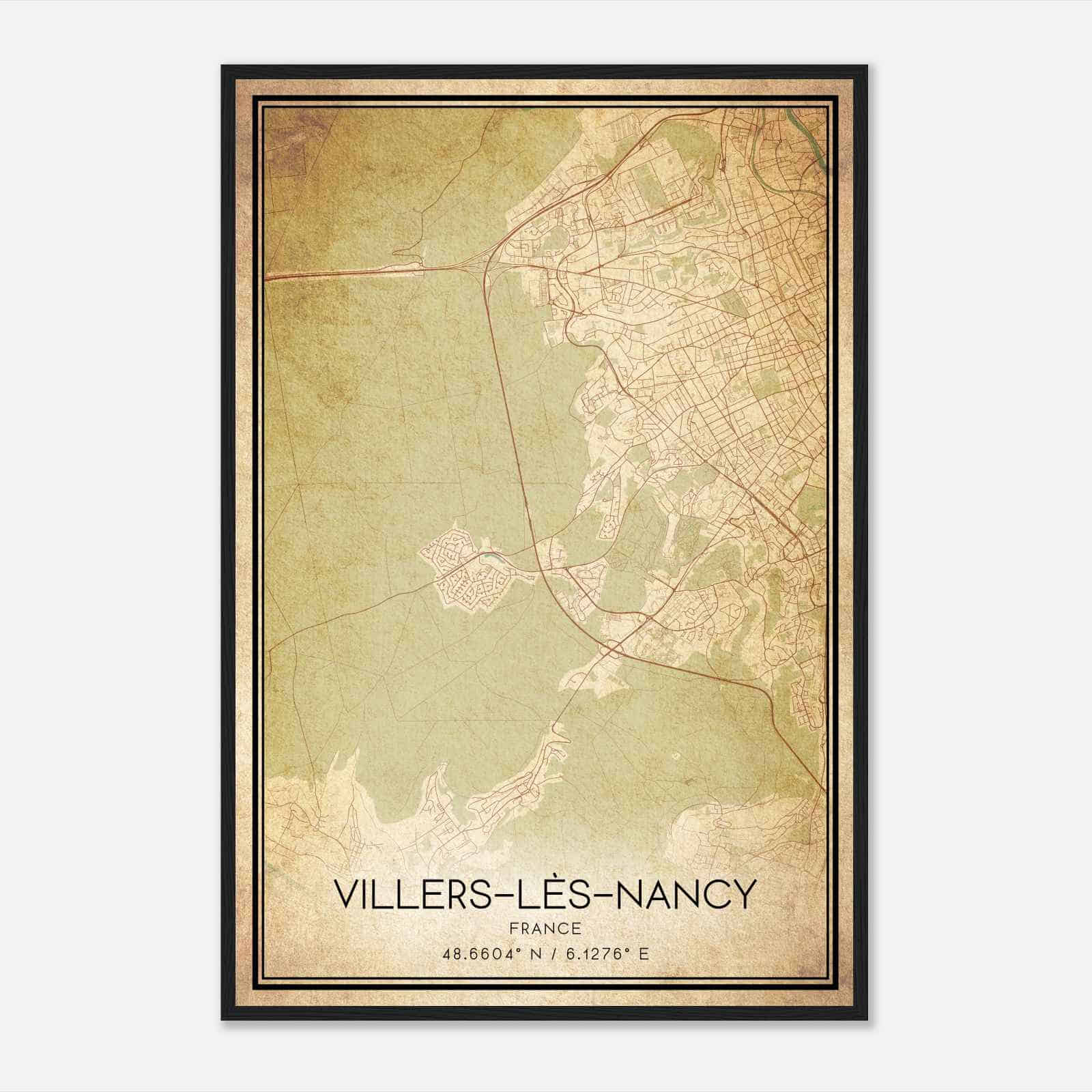 Vintage Villers-les-Nancy France Map Poster, Villers-les-Nancy City Road Wall Art Print