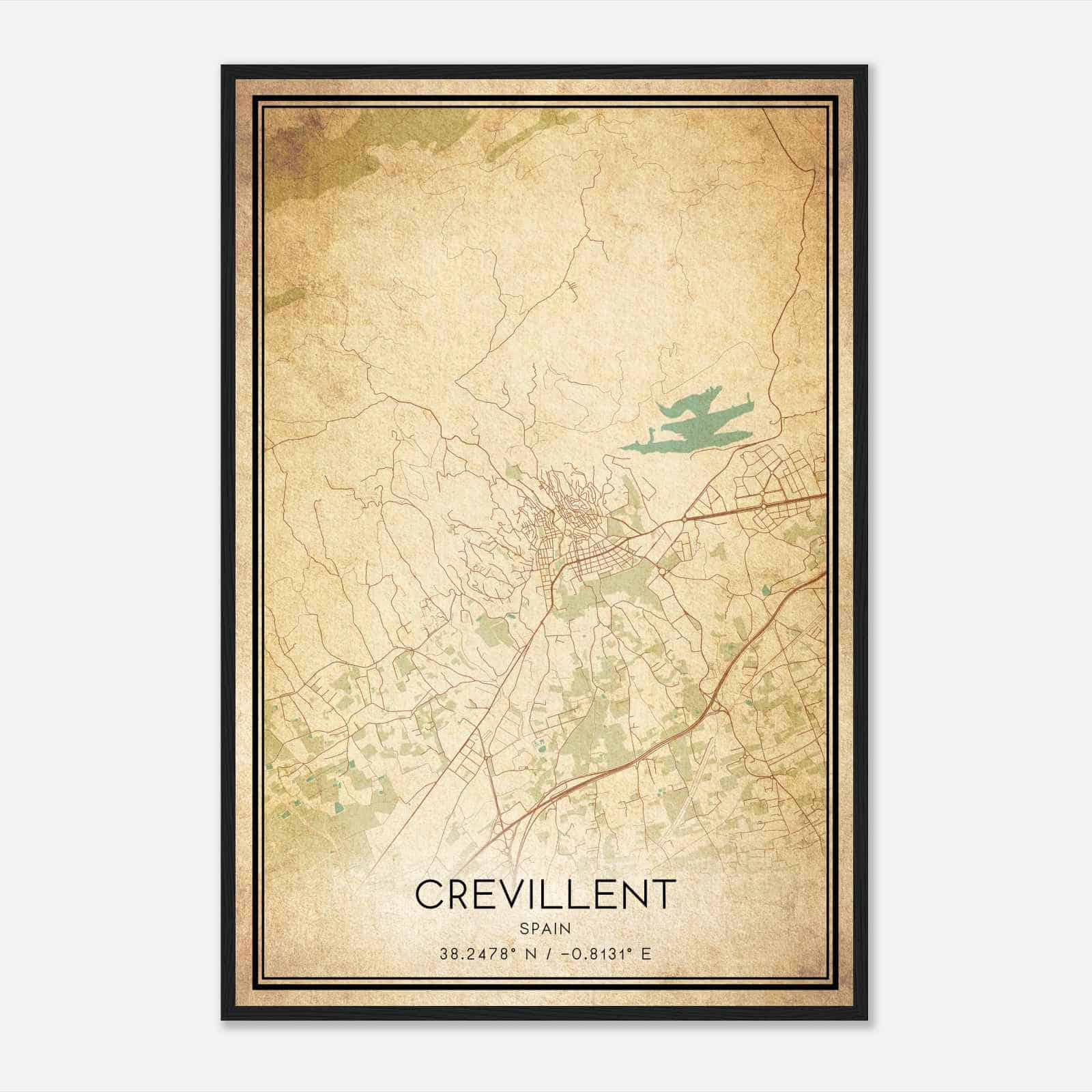 Vintage Crevillente Spain Map Poster, Crevillente City Road Wall Art Print