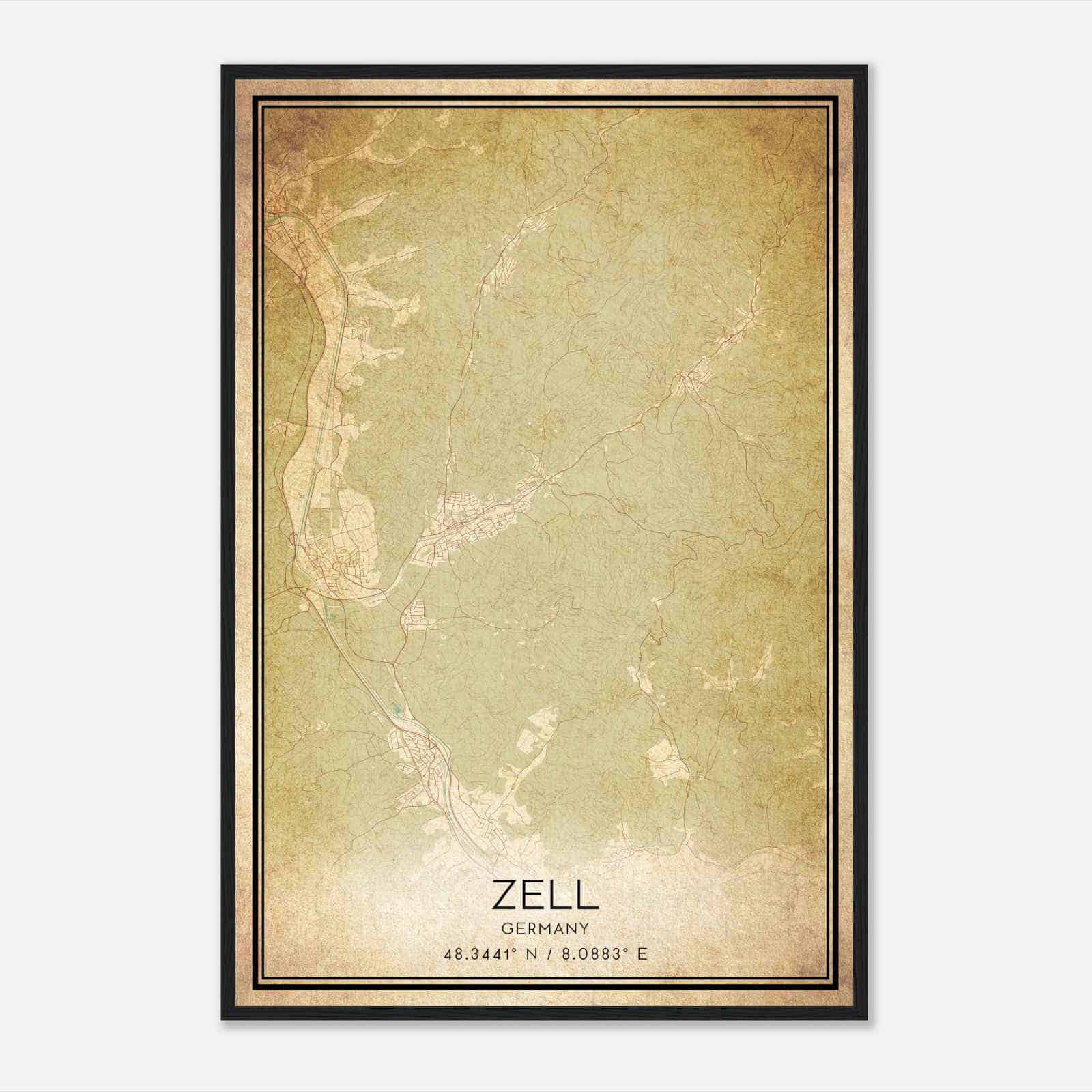 Vintage Zell am Harmersbach Germany Map Poster, Zell am Harmersbach City Road Wall Art Print
