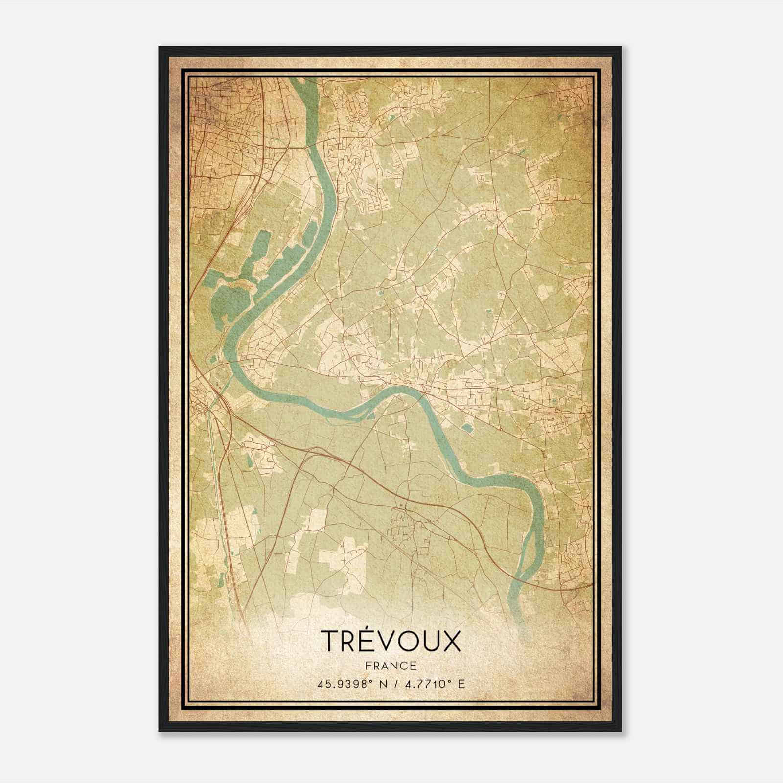 Vintage Trevoux France Map Poster, Trevoux City Road Wall Art Print