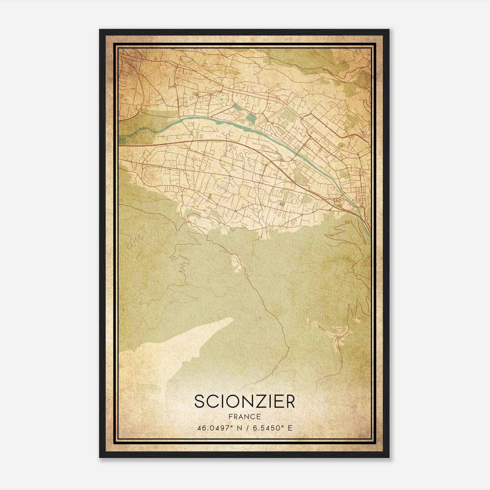 Vintage Scionzier France Map Poster, Scionzier City Road Wall Art Print