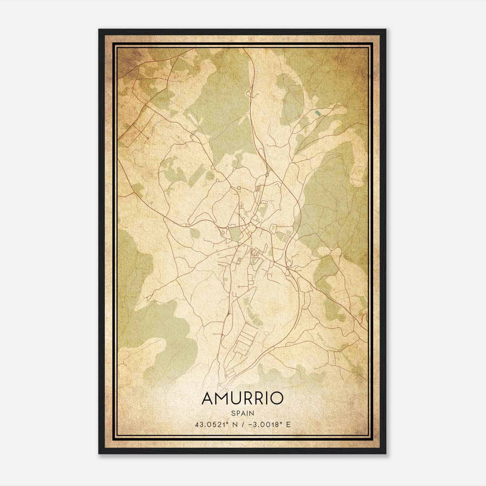 Vintage Amurrio Spain Map Poster, Amurrio City Road Wall Art Print