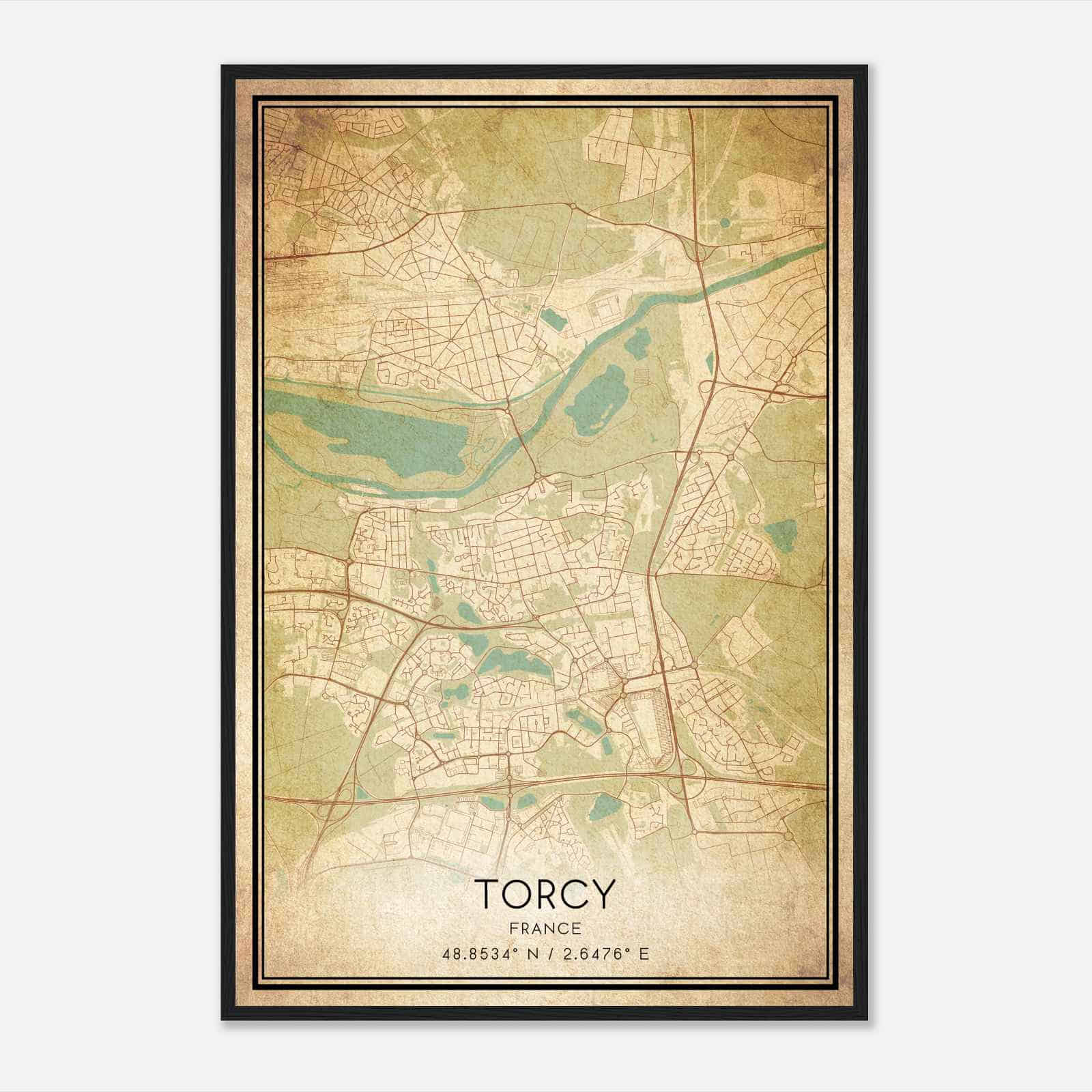 Vintage Torcy France Map Poster, Torcy City Road Wall Art Print
