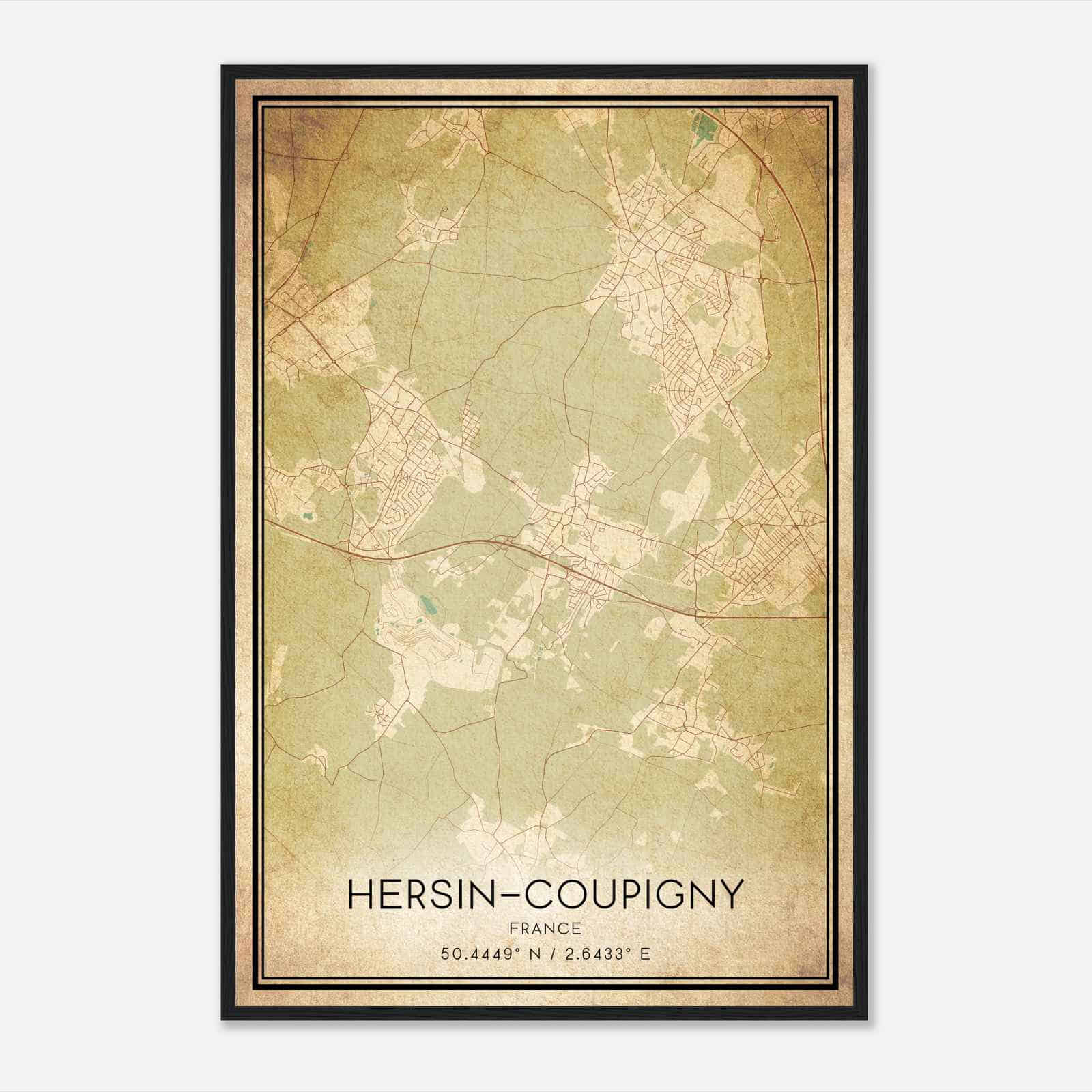 Vintage Hersin-Coupigny France Map Poster, Hersin-Coupigny City Road Wall Art Print