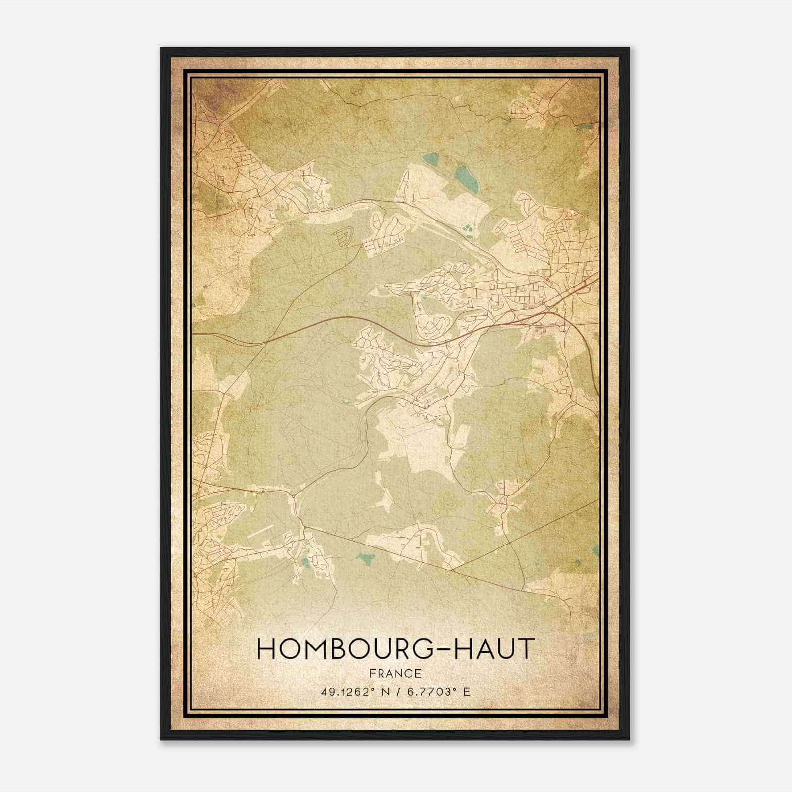 Vintage Hombourg-Haut France Map Poster, Hombourg-Haut City Road Wall Art Print