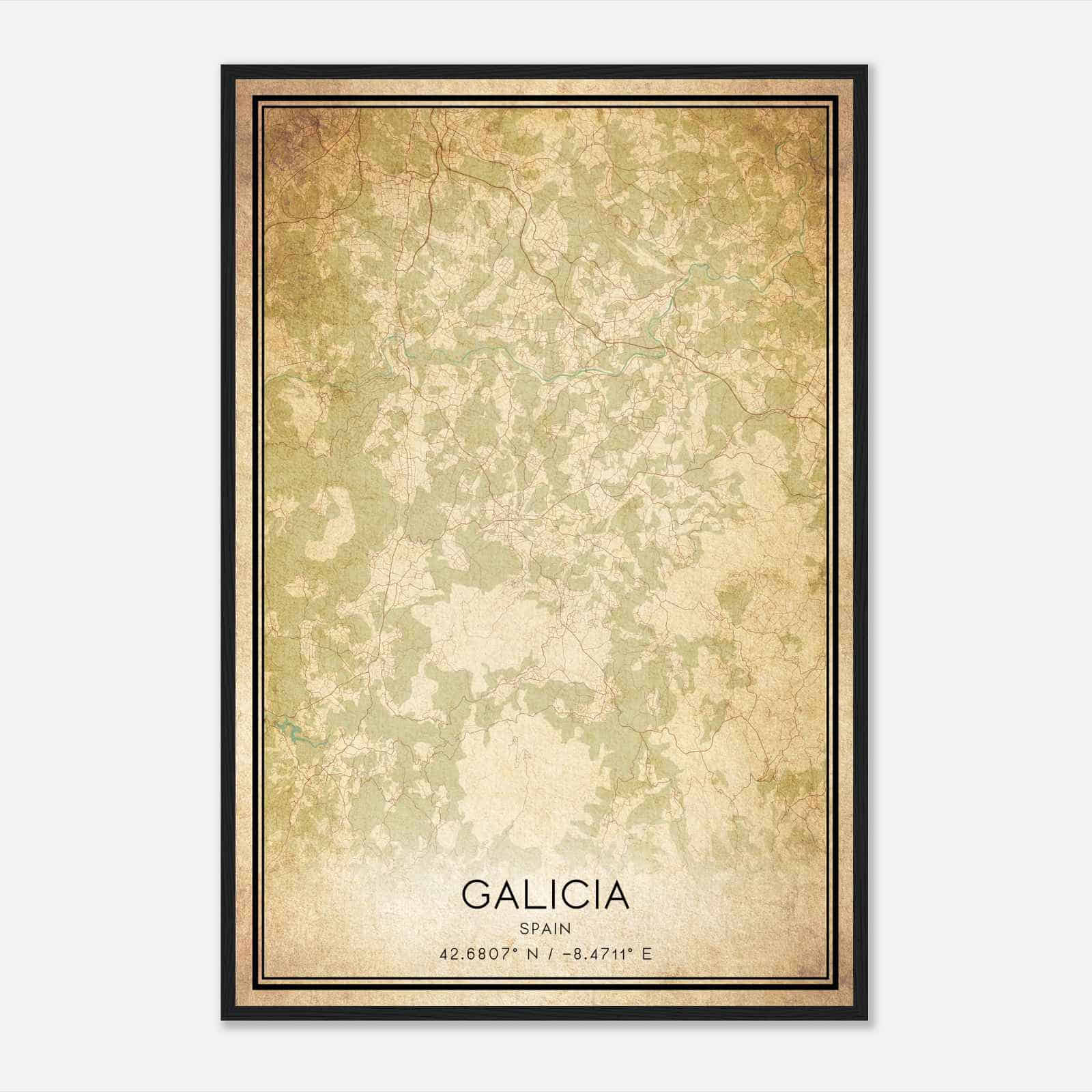 Vintage La Estrada Spain Map Poster, La Estrada City Road Wall Art Print