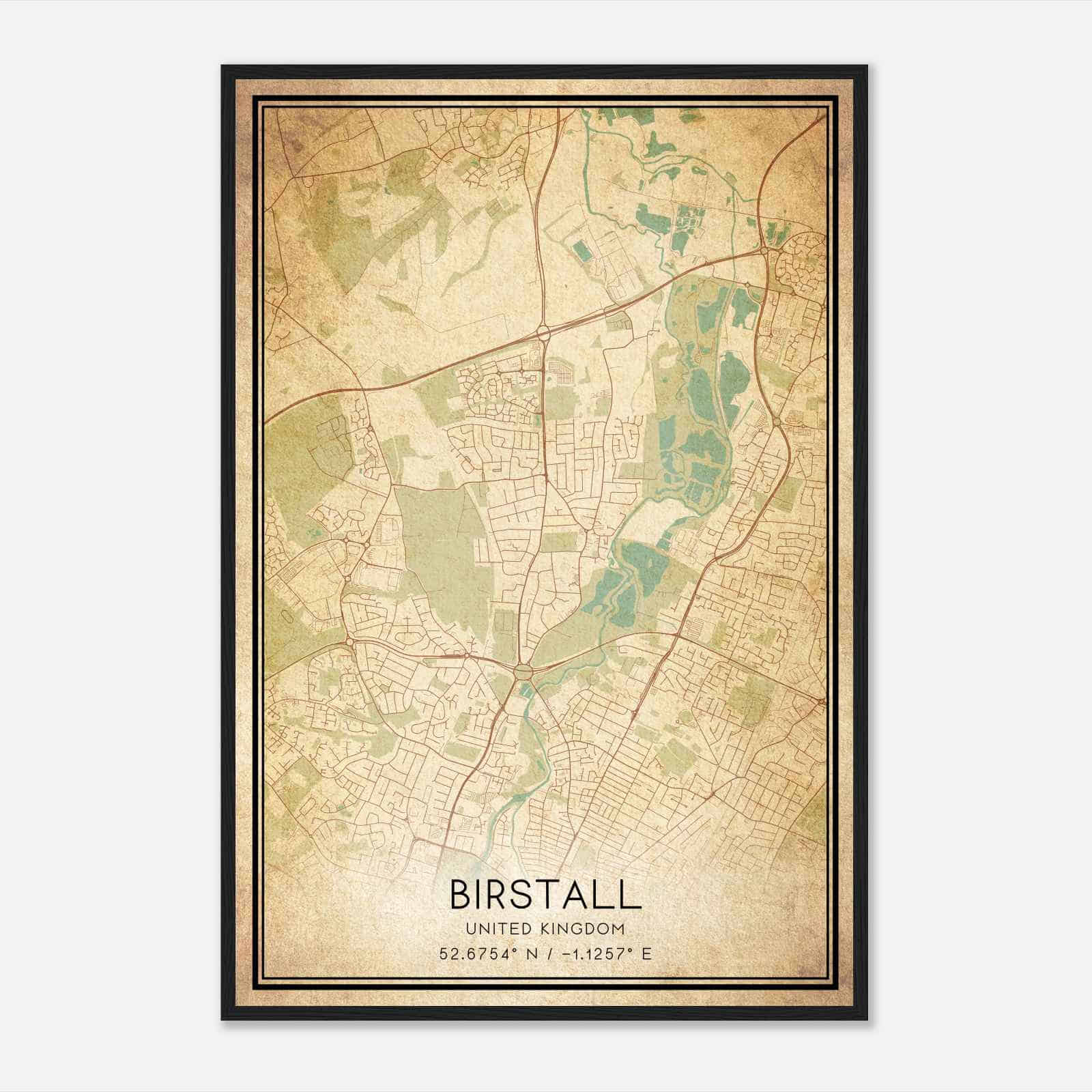Vintage Birstall United Kingdom Map Poster, Birstall City Road Wall Art Print