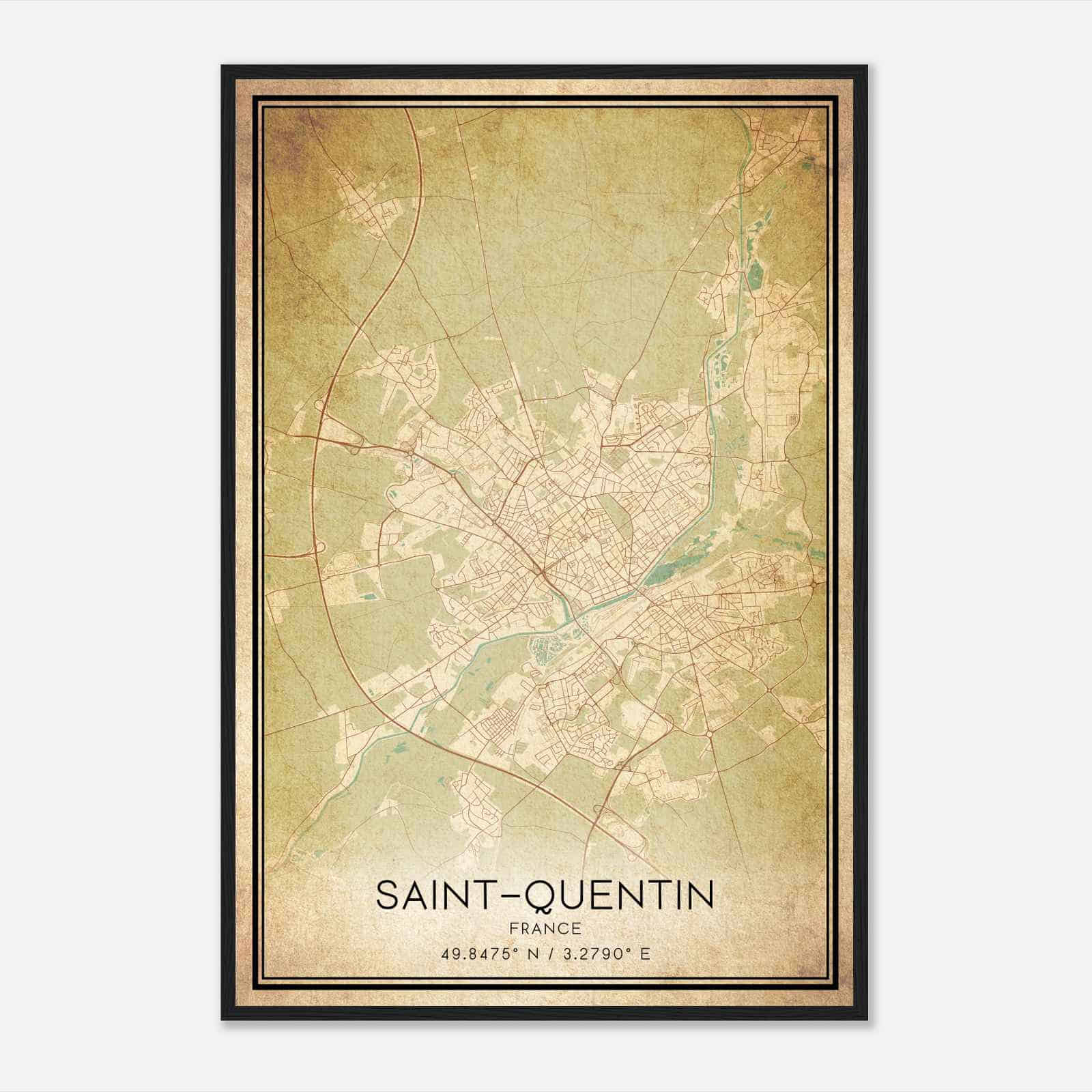 Vintage Saint-Quentin France Map Poster, Saint-Quentin City Road Wall Art Print