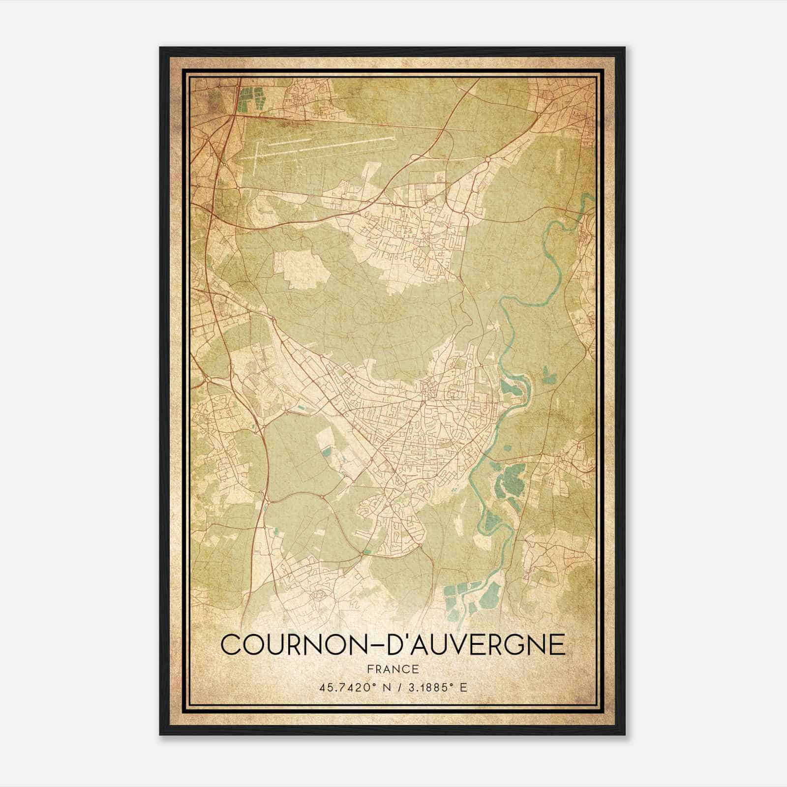 Vintage Cournon-d’Auvergne France Map Poster, Cournon-d’Auvergne City Road Wall Art Print