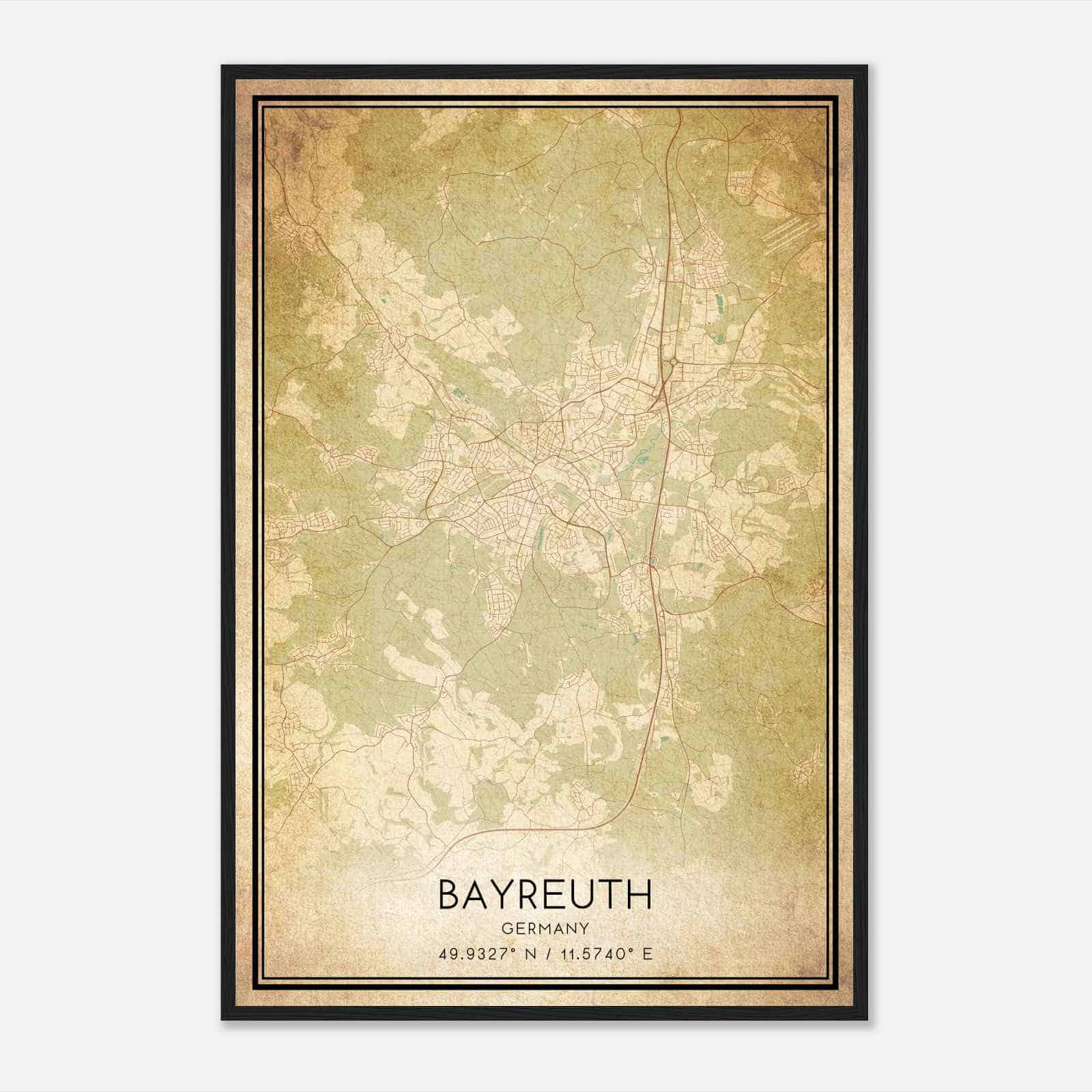 Vintage Bayreuth Germany Map Poster, Bayreuth City Road Wall Art Print